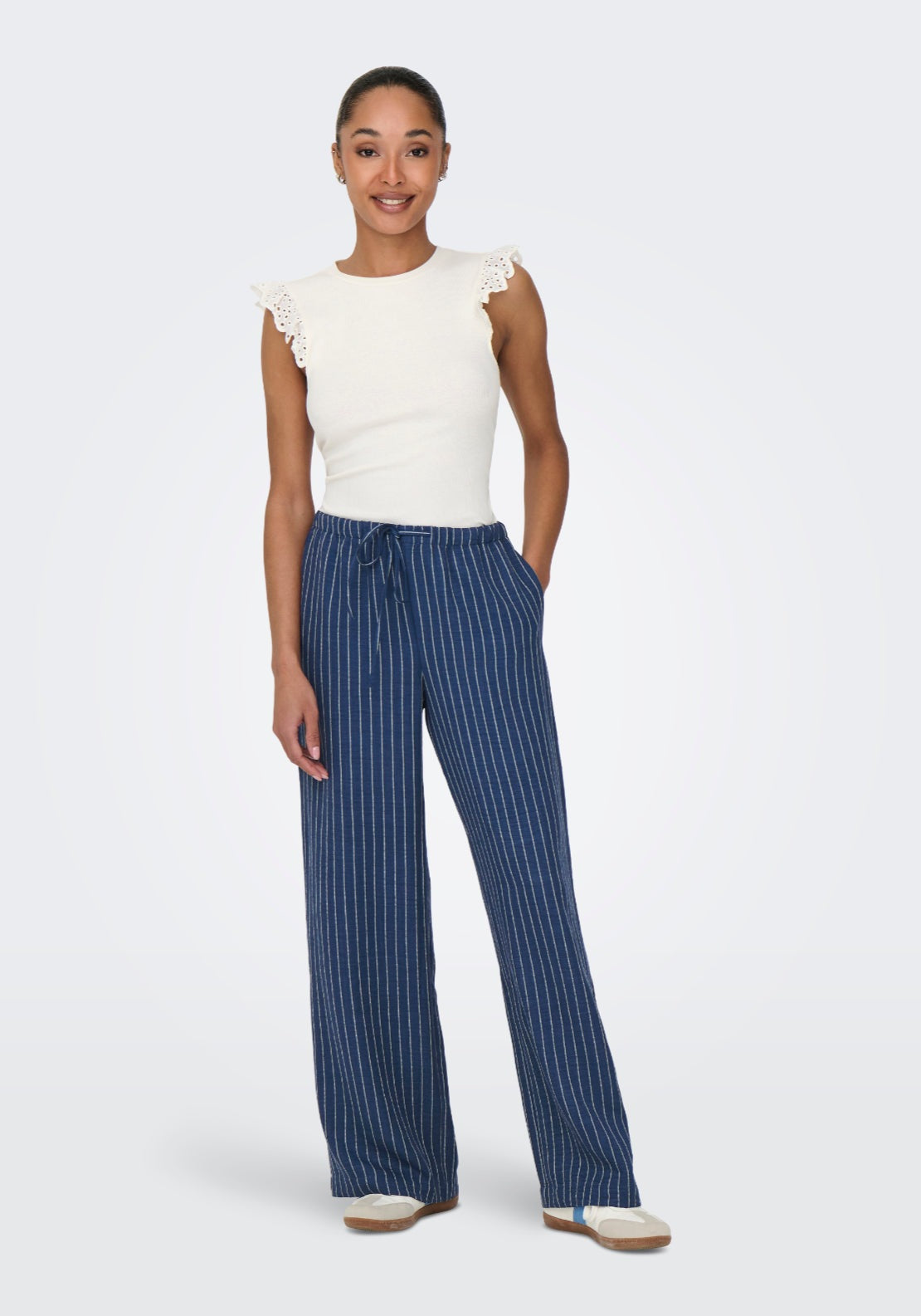 Jdy Power Medium Waist Wide Pant - Insignia Blue/cloud Dancer 4 Shaws Department Stores