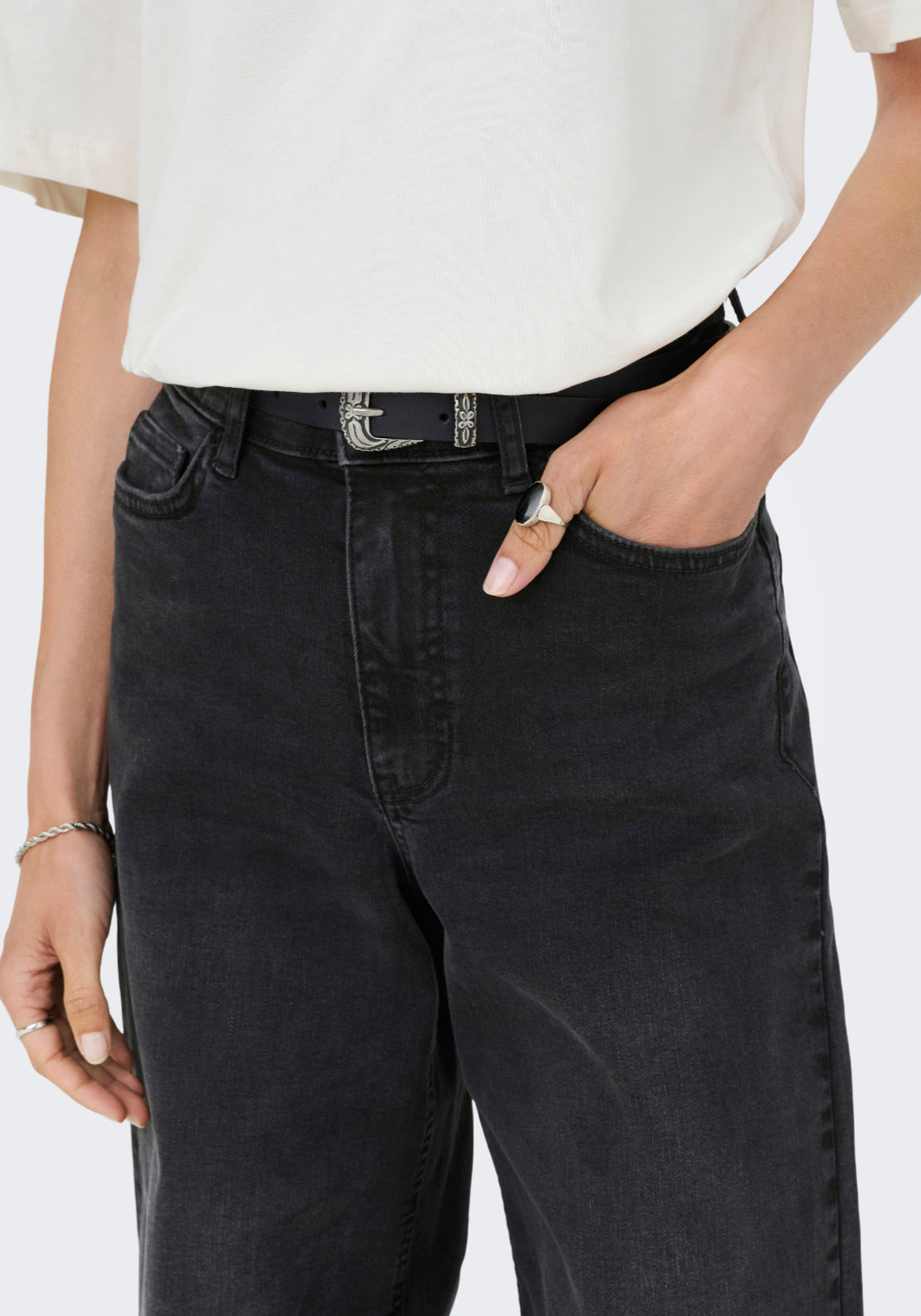 Jdy Felina-Fina High Waist Wide Jeans - Black 4 Shaws Department Stores