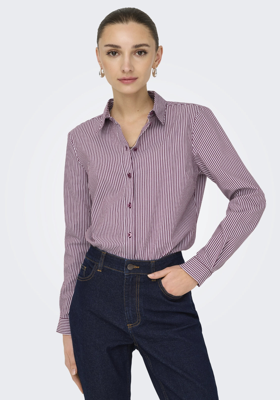 Mio Long Sleeve Shirt - Cabernet White Stripes