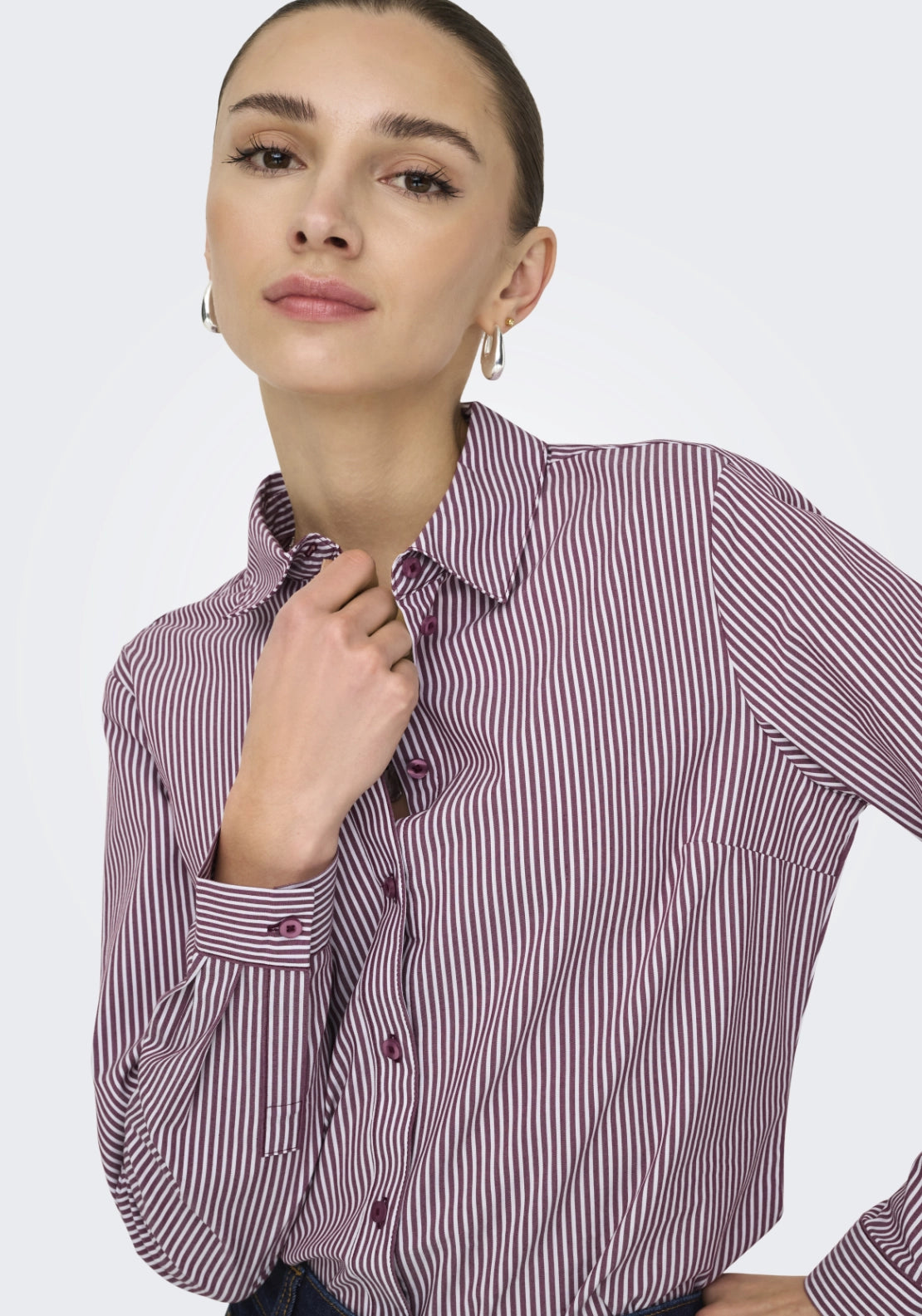 Mio Long Sleeve Shirt - Cabernet White Stripes