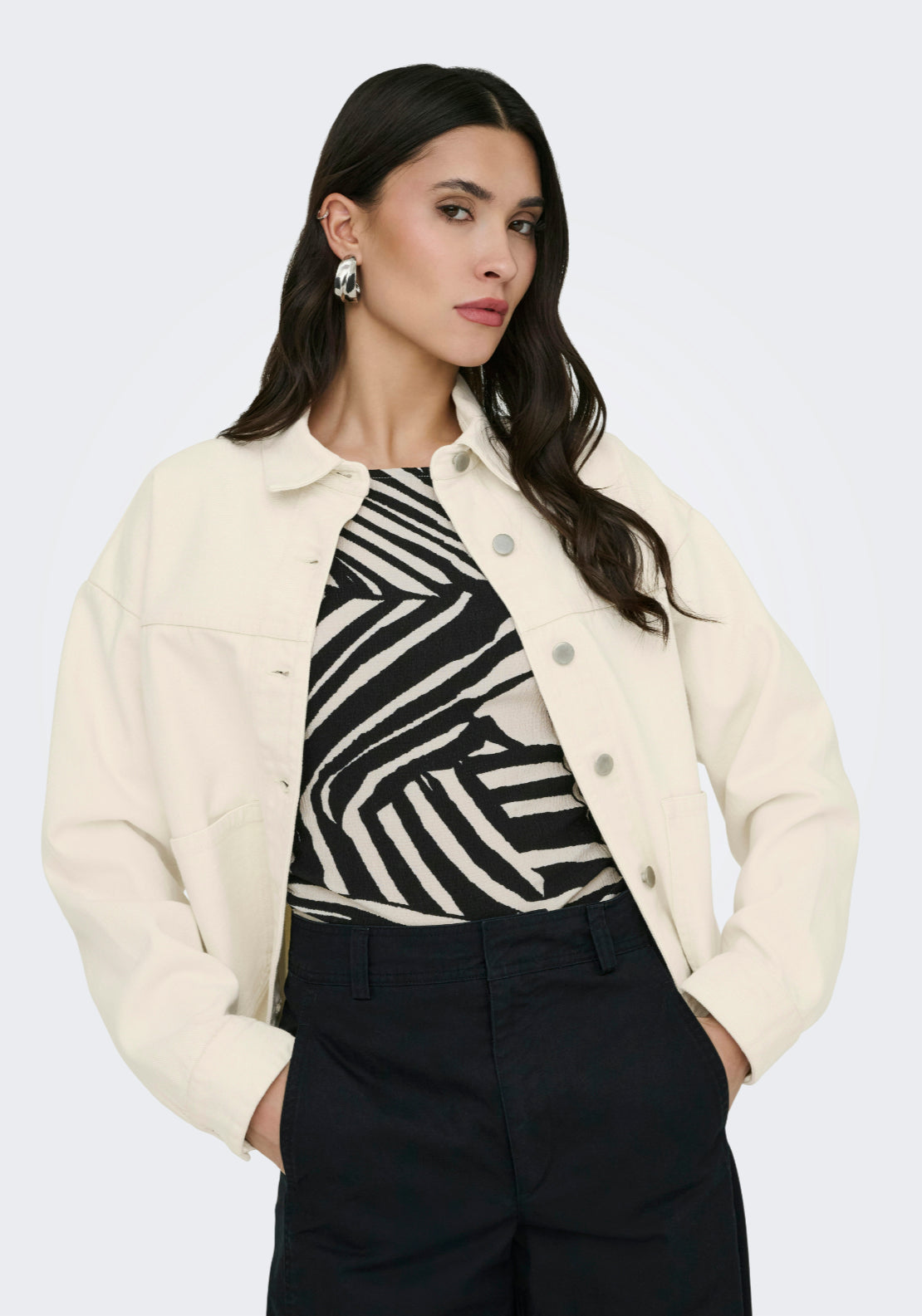 Jdy Noma Long Sleeve Shacket - Ecru 3 Shaws Department Stores