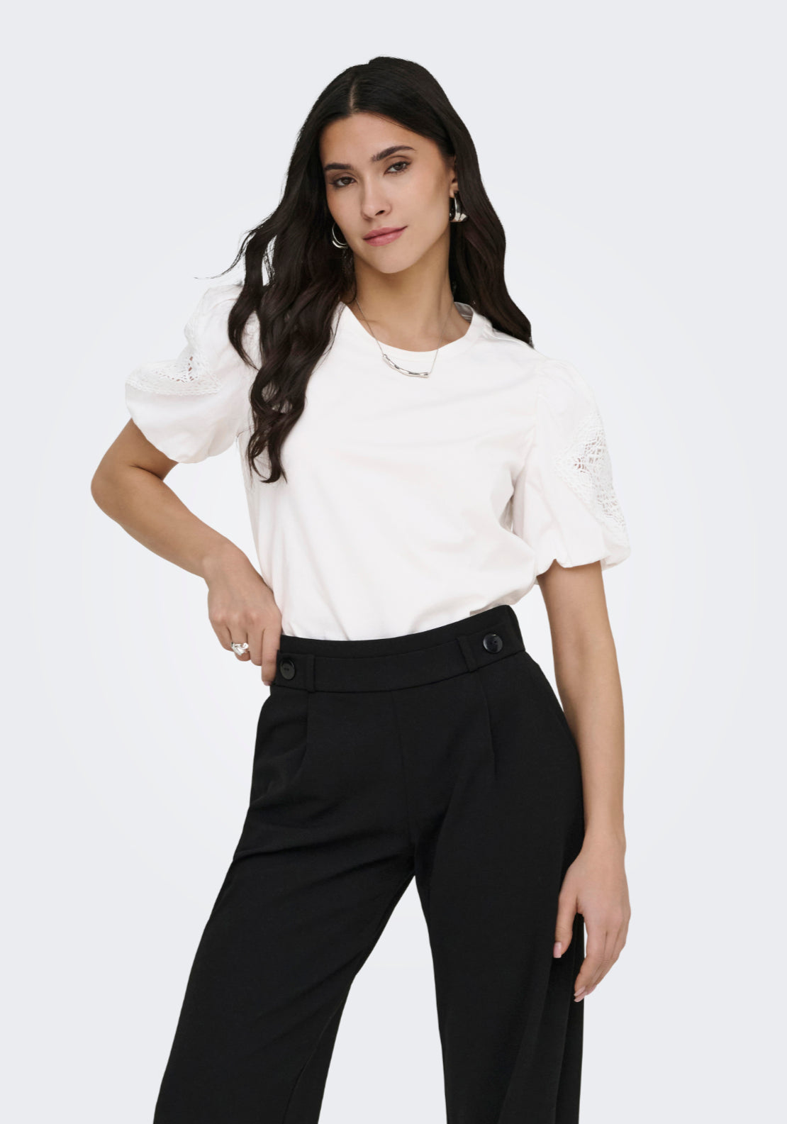 Jdy Uma Life Short Sleeve Lace Detail Top - Cloud Dancer 3 Shaws Department Stores