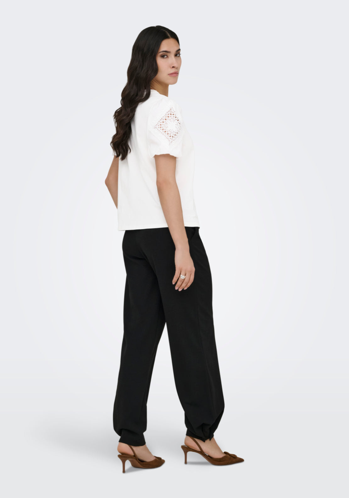 Jdy Uma Life Short Sleeve Lace Detail Top - Cloud Dancer 2 Shaws Department Stores