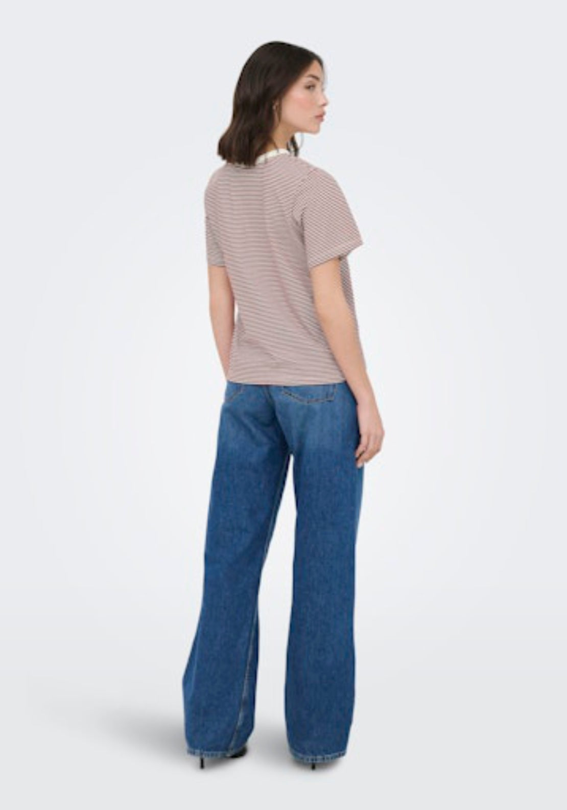 Jdy Pisa Short Sleeve Print Top - Cloud Dancer/rhubarb Stripes 2 Shaws Department Stores