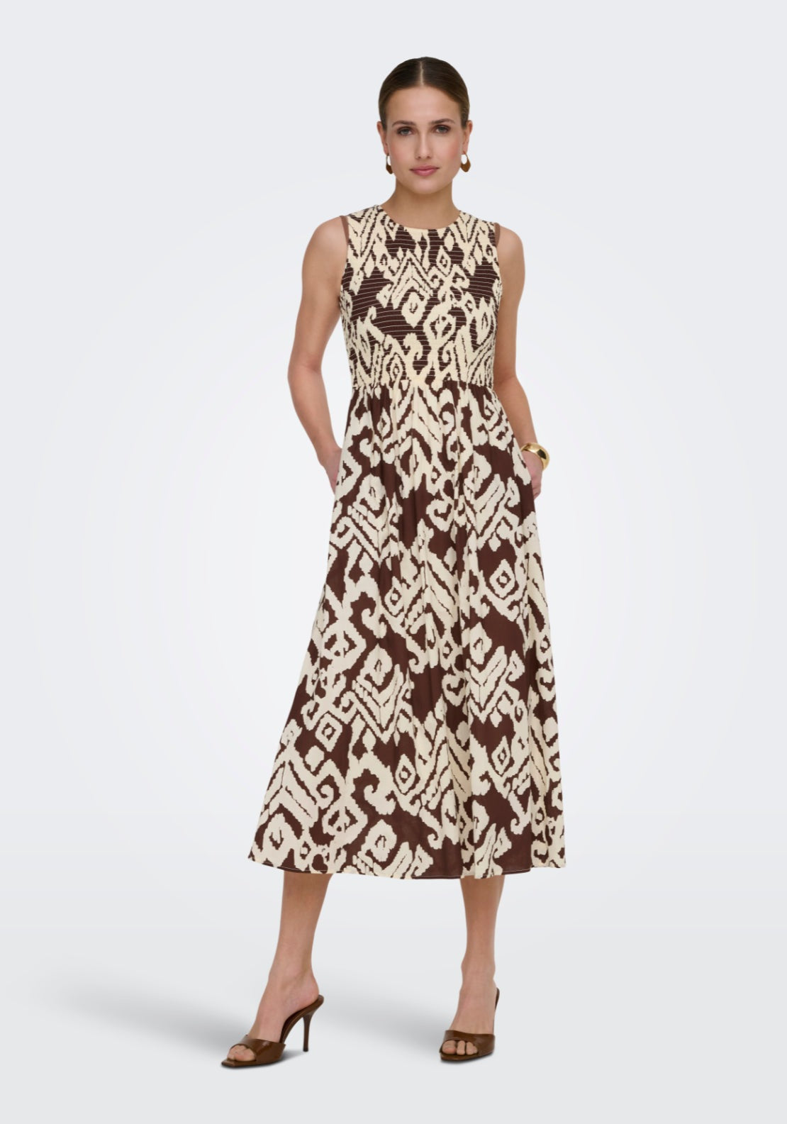 Jdy Diego Sleeveless Smock Midi Dress - Chocolate Torte/cloud Dancer 1 Shaws Department Stores