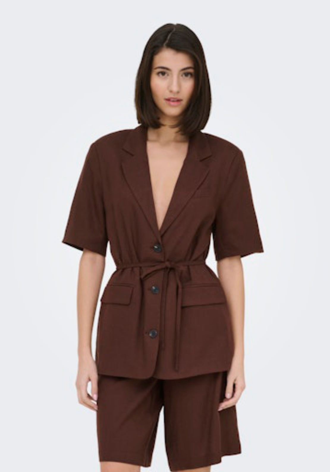 Jdy Naomi Linen Short Sleeve Belt Blazer - Chicory Coffee 1 Shaws Department Stores