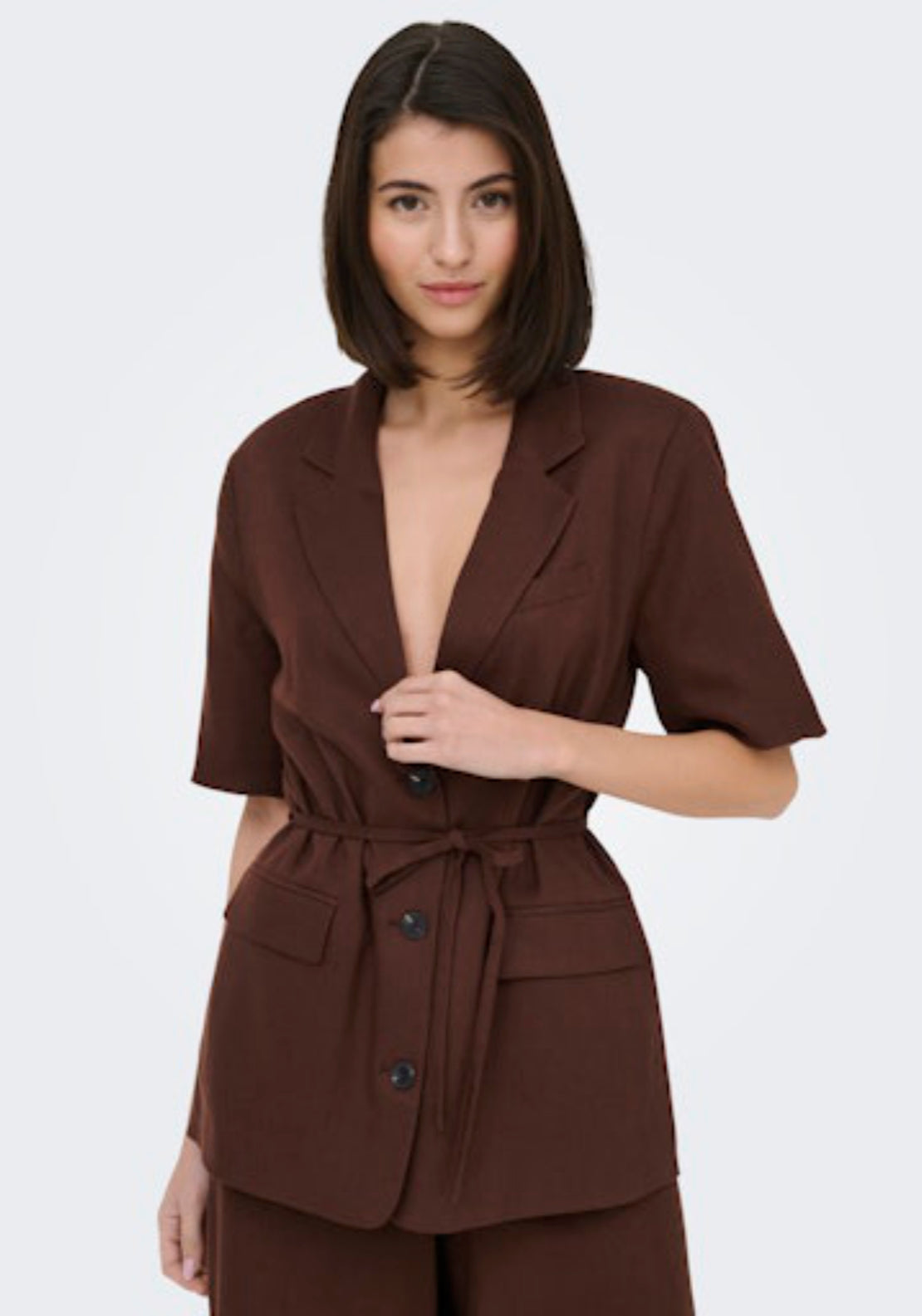 Jdy Naomi Linen Short Sleeve Belt Blazer - Chicory Coffee 3 Shaws Department Stores