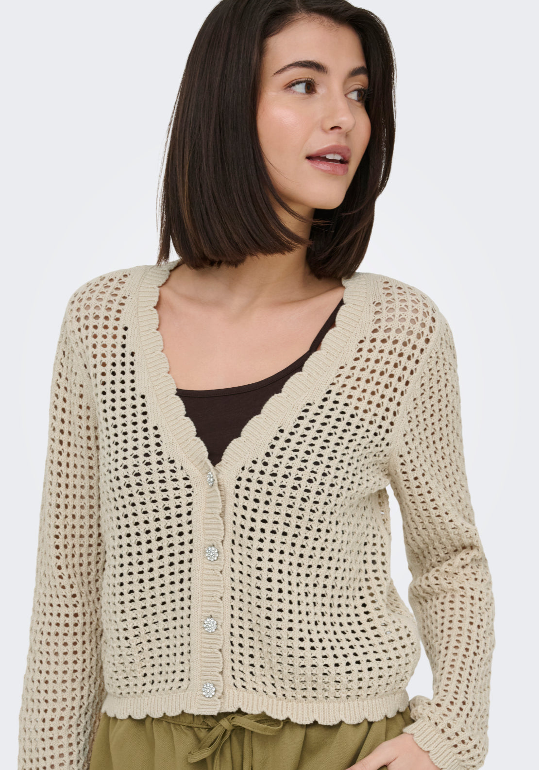 Jdy Becca Long Sleeve V-Neck Cardigan - Sandshell 3 Shaws Department Stores