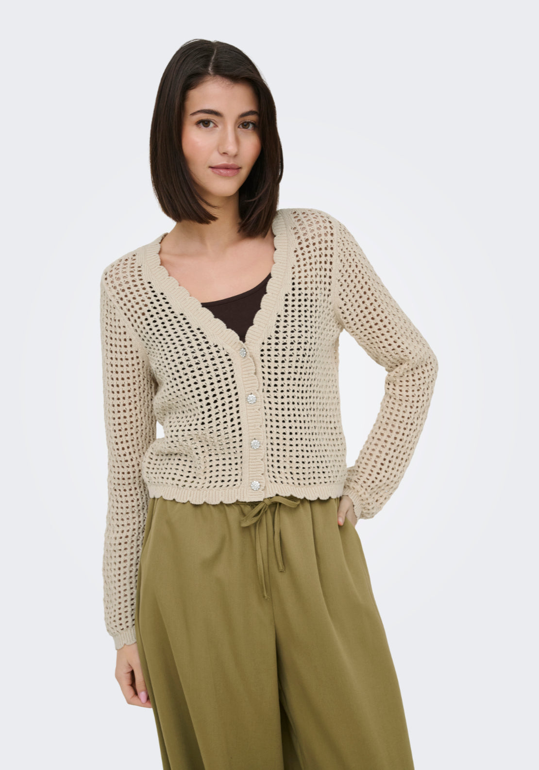 Jdy Becca Long Sleeve V-Neck Cardigan - Sandshell 4 Shaws Department Stores