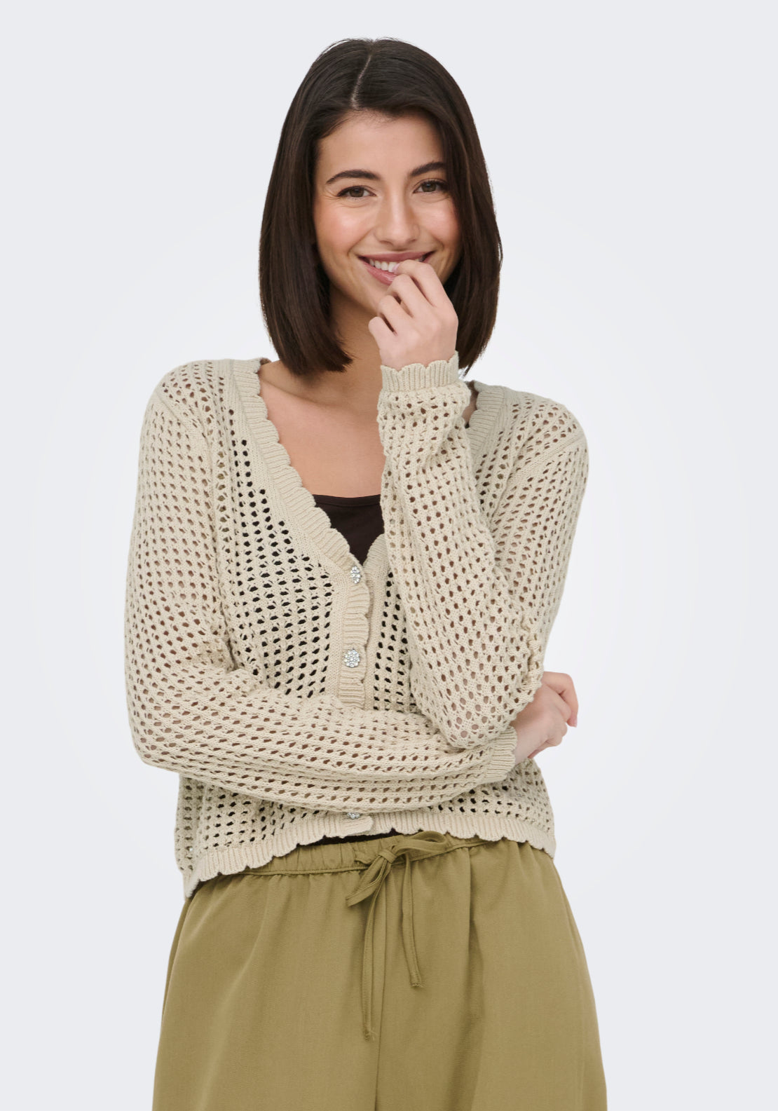 Jdy Becca Long Sleeve V-Neck Cardigan - Sandshell 1 Shaws Department Stores