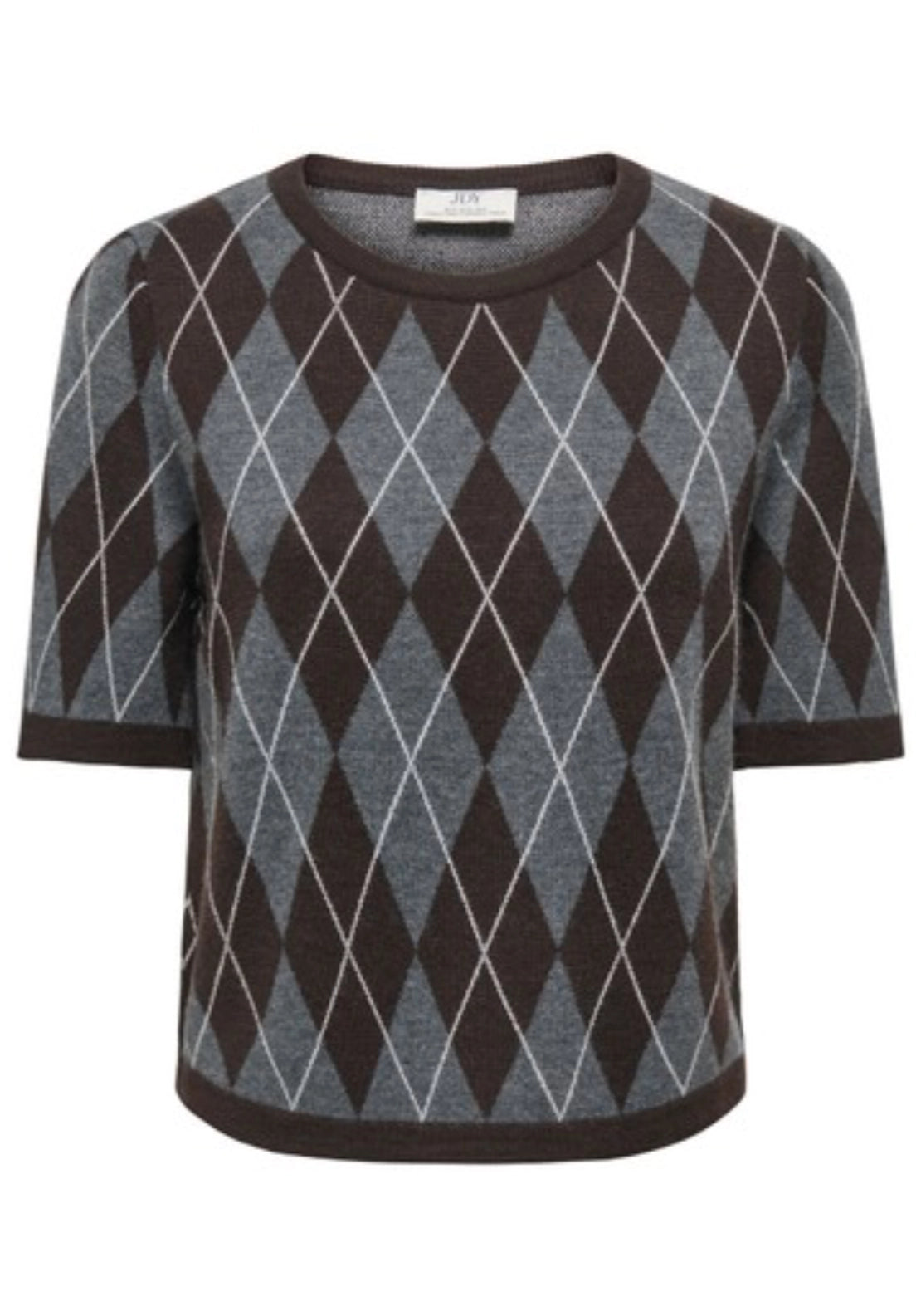 Maggy Short Sleeve Argyle Pullover - Grey