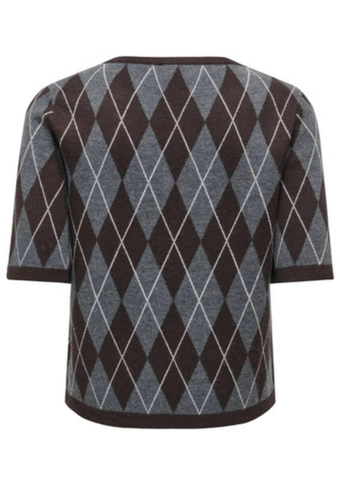 Maggy Short Sleeve Argyle Pullover - Grey