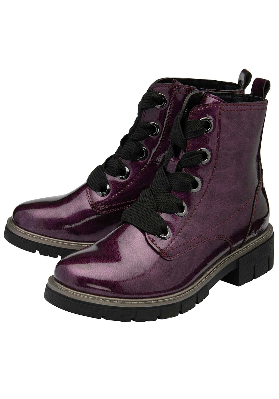 Lotus Jojo Ladies Patent Lace Biker Style Boot - Purple Patent 1 Shaws Department Stores