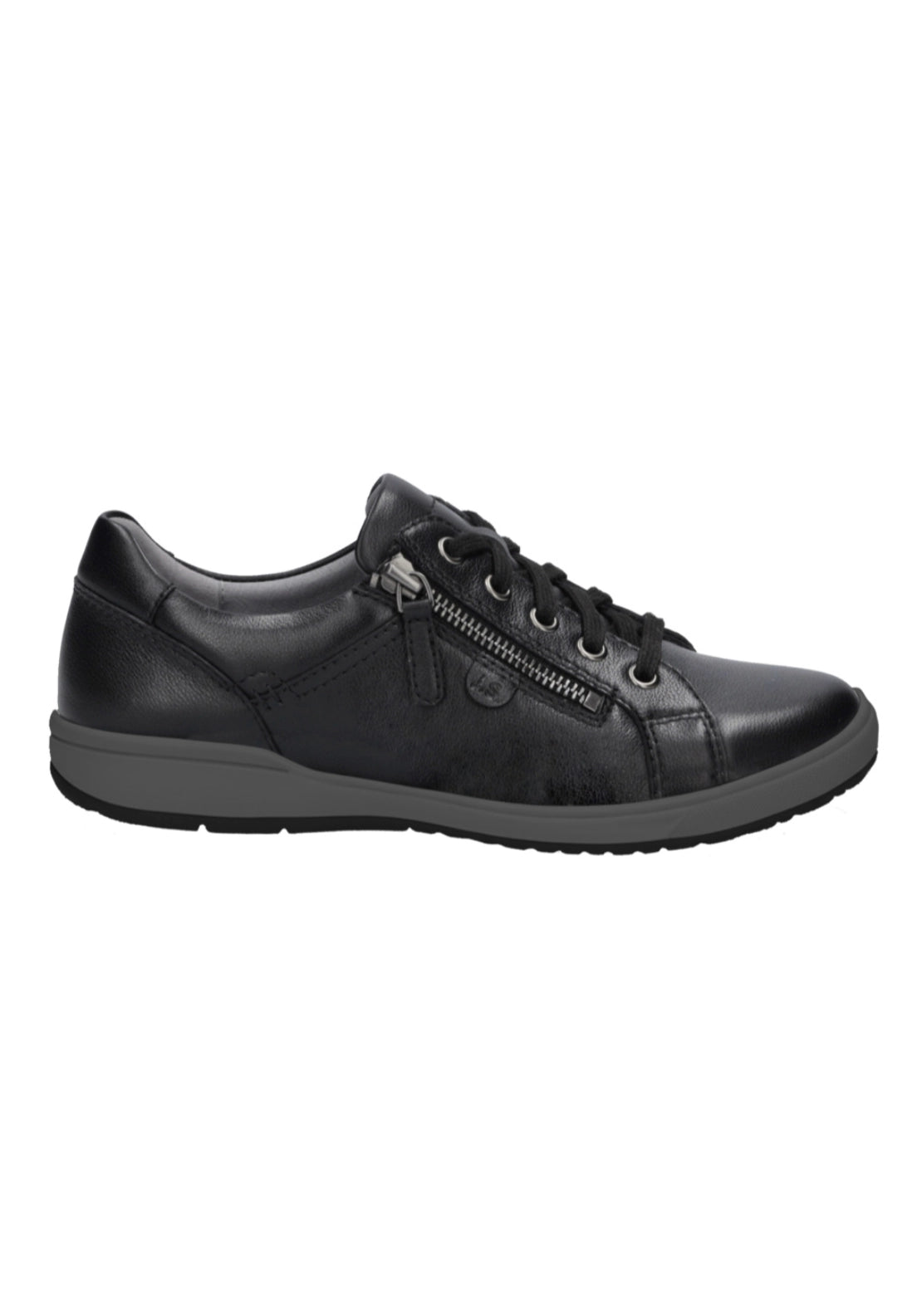 Side Zip Leather Lace Up Casual Shoes - Schwarz