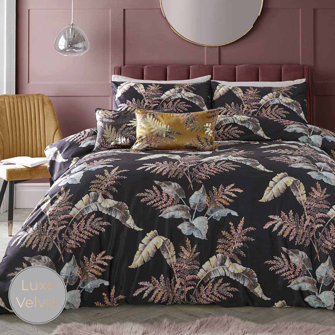Heather & Ferne Luxe Fern Duvet Cover Set - Black 1 Shaws Department Stores