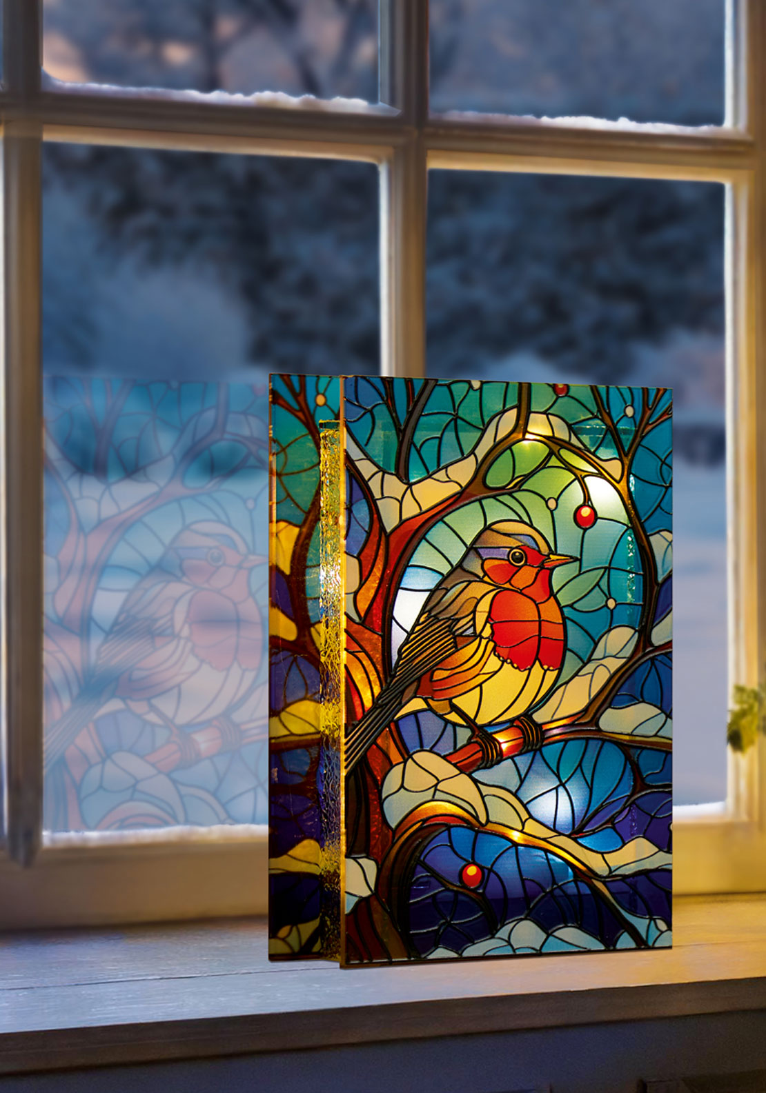 The Home Christmas Robin On Branch Stained Glas 2 Shaws Department Stores