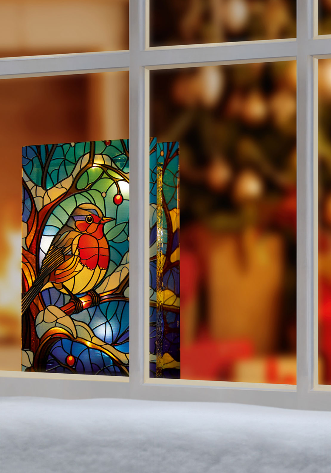 The Home Christmas Robin On Branch Stained Glas 3 Shaws Department Stores