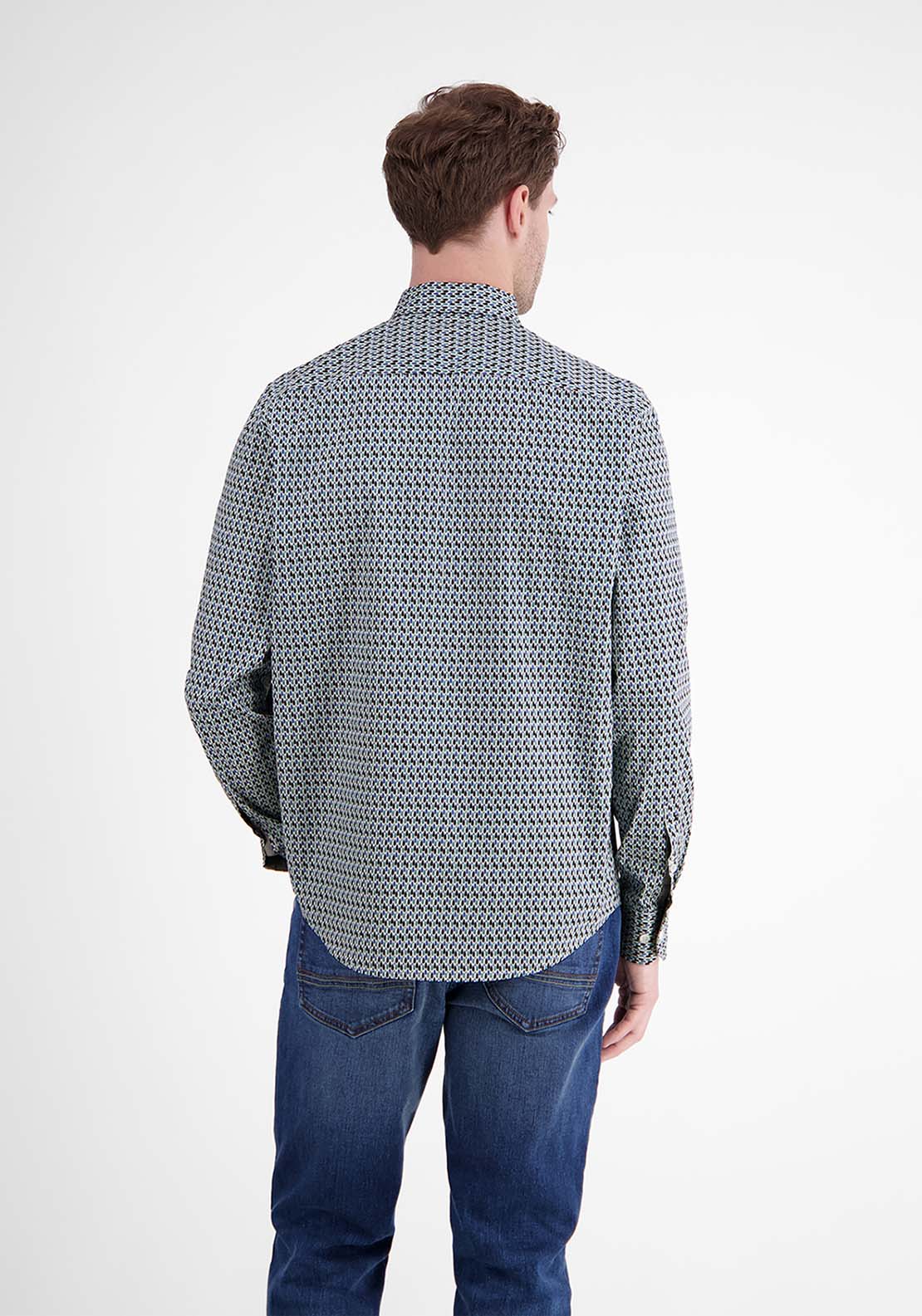 Lerros Long Sleeve Poplin Shirt - Fjord Blue 2 Shaws Department Stores