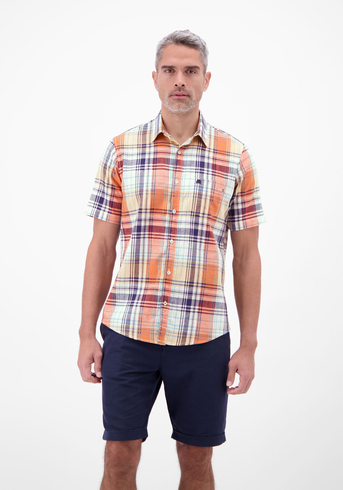 Lerros Short Sleeve Check Casual Shirt - White 1 Shaws Department Stores