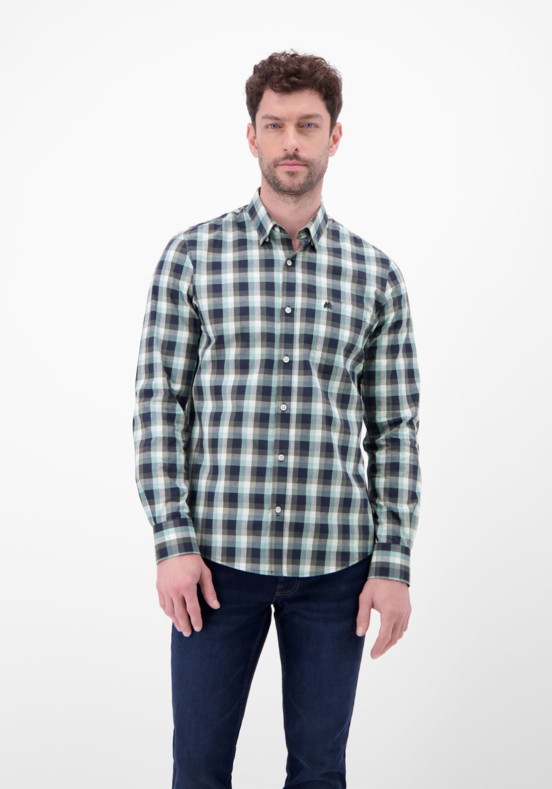 Lerros Long Sleeve Check Shirt - Grey 1 Shaws Department Stores