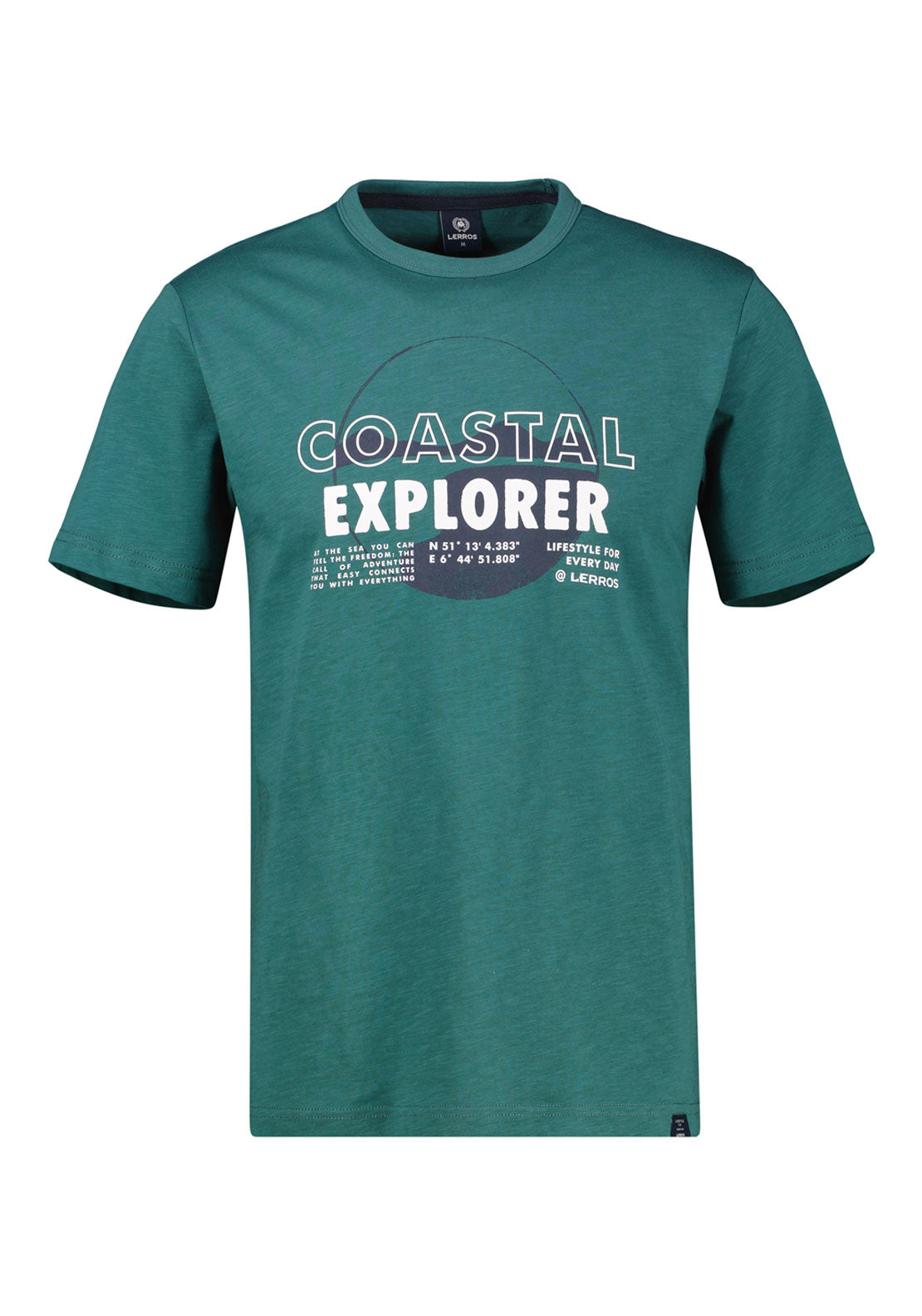 Lerros Front Print T-shirt - Soft Teal 1 Shaws Department Stores