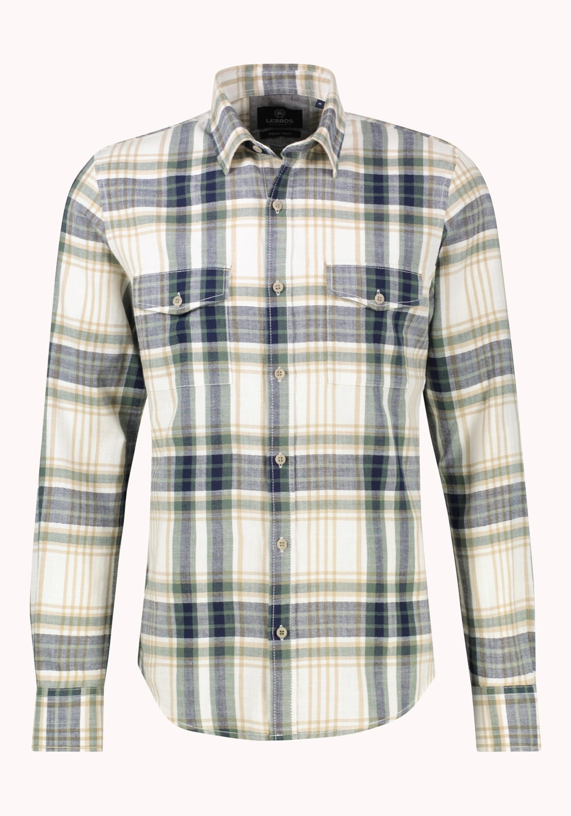 Lerros Classic Long Sleeve Check Shirt - White 3 Shaws Department Stores