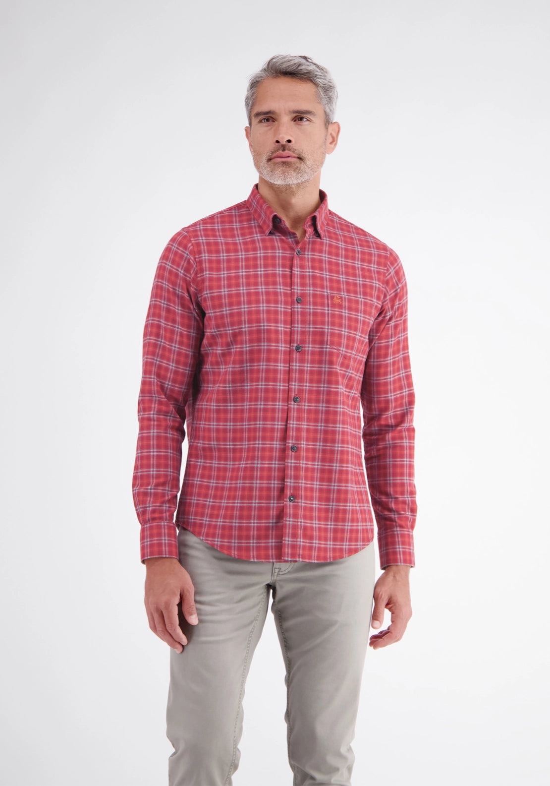Lerros Classic Long Sleeve Check Shirt - Muted Red 1 Shaws Department Stores