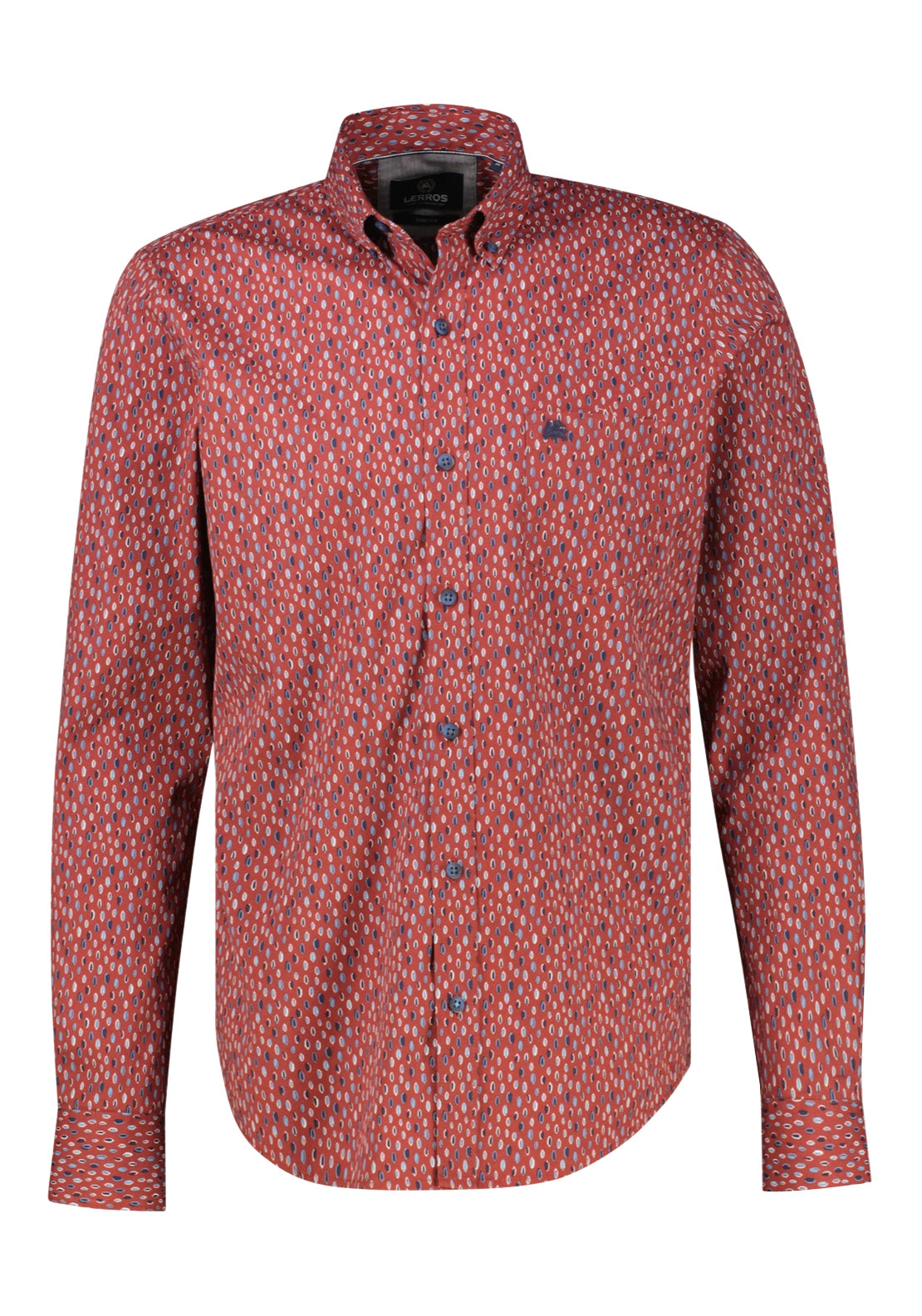 Classic Long Sleeve Patterned Cotton Shirt - Maroon Red