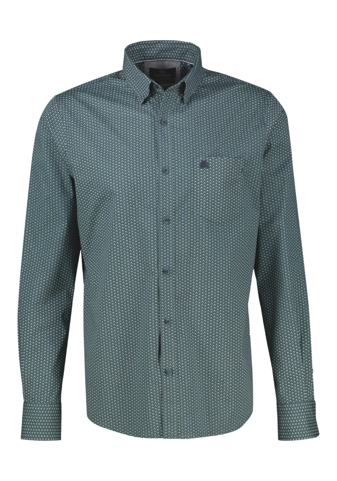 Lerros Geometric Print Shirt - Basil Green 3 Shaws Department Stores