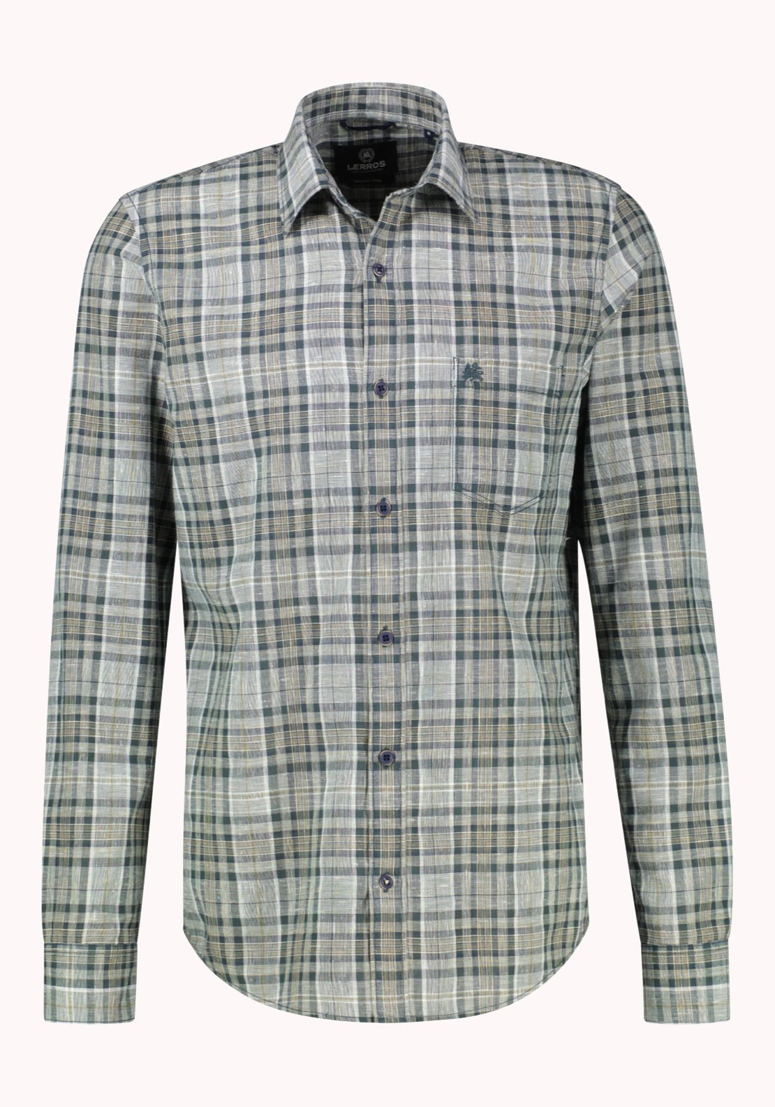 Lerros Classic Long Sleeve Check Shirt - Cedar Green 1 Shaws Department Stores