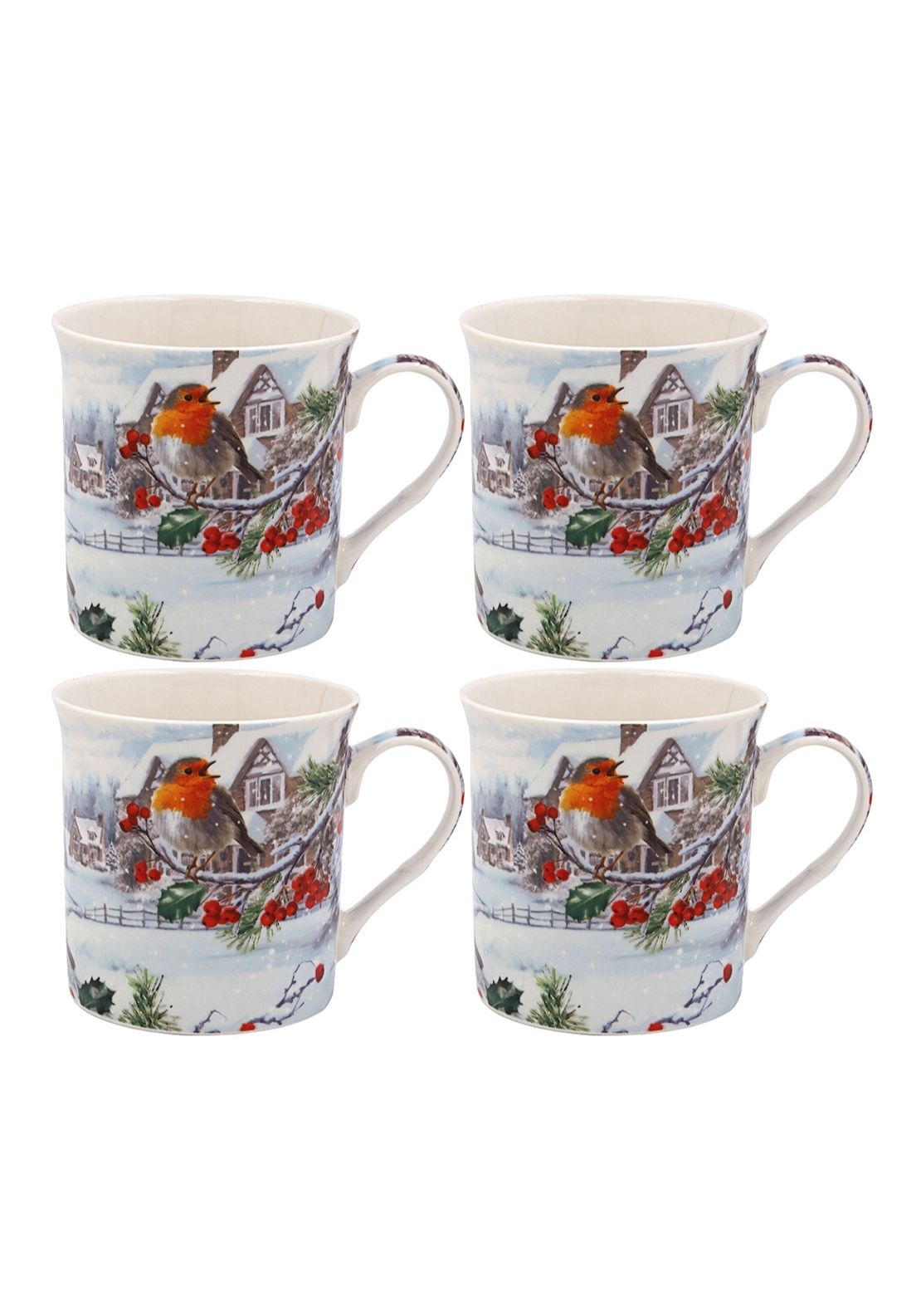 Christmas Robins Mugs Set Of 4