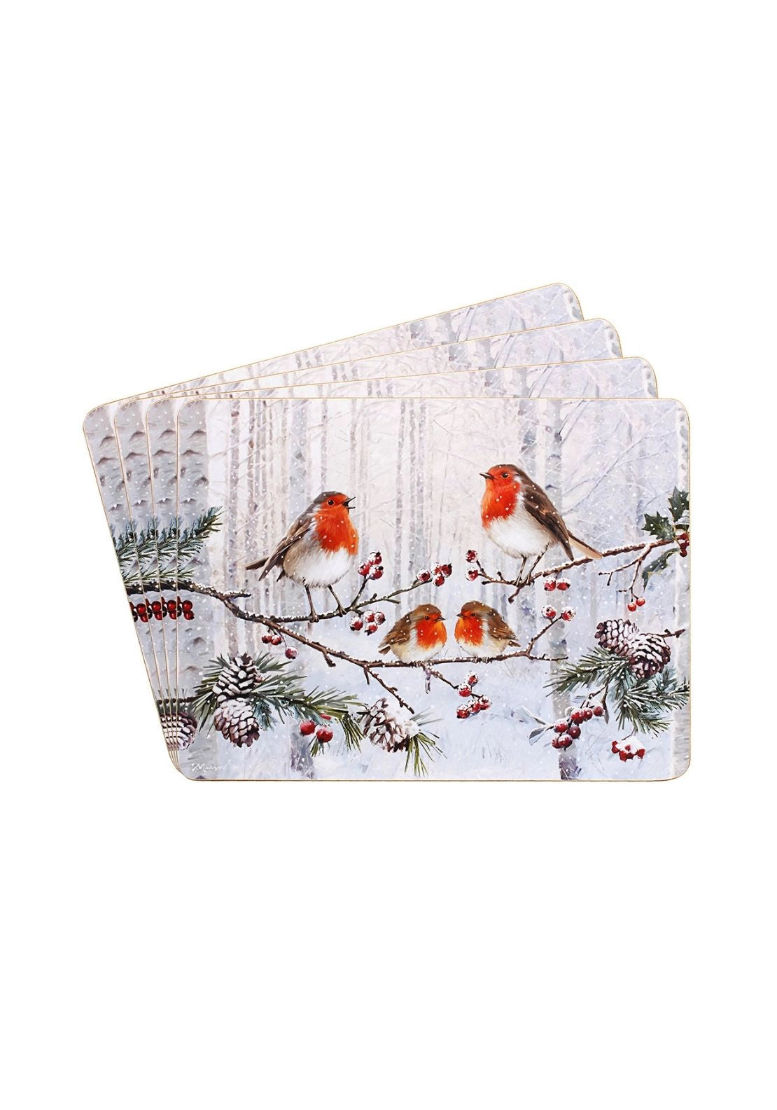 Christmas Robins Placemats Set Of 4 - Multi