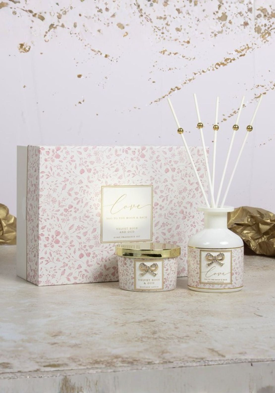 The Home Collection Love You Moon and Back Candle & Diffuser Set - Pomegranate 1 Shaws Department Stores