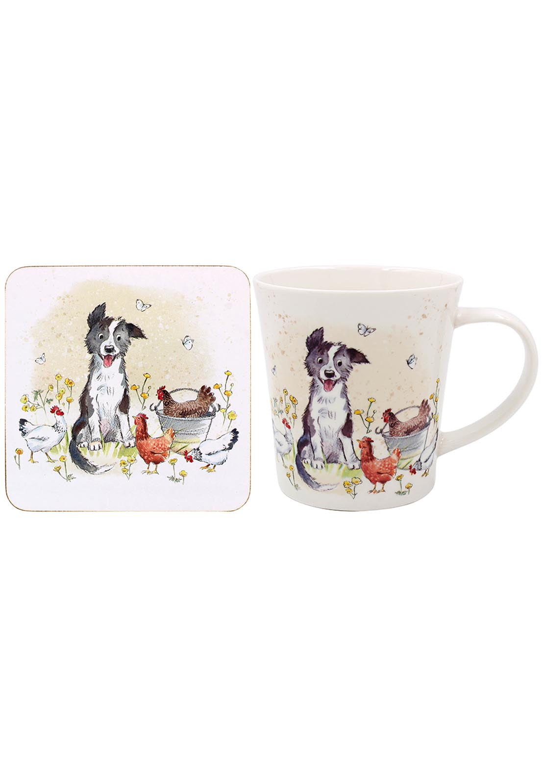Collie & Hens Mug & Coaster Set - Multi