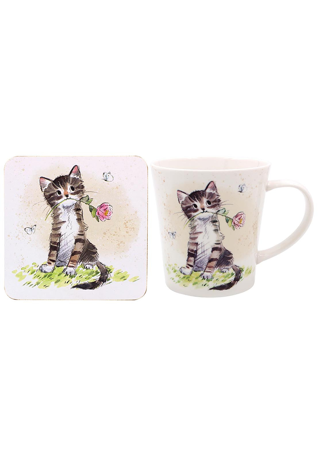 Cat With Rose Mug & Coaster Set - Multi