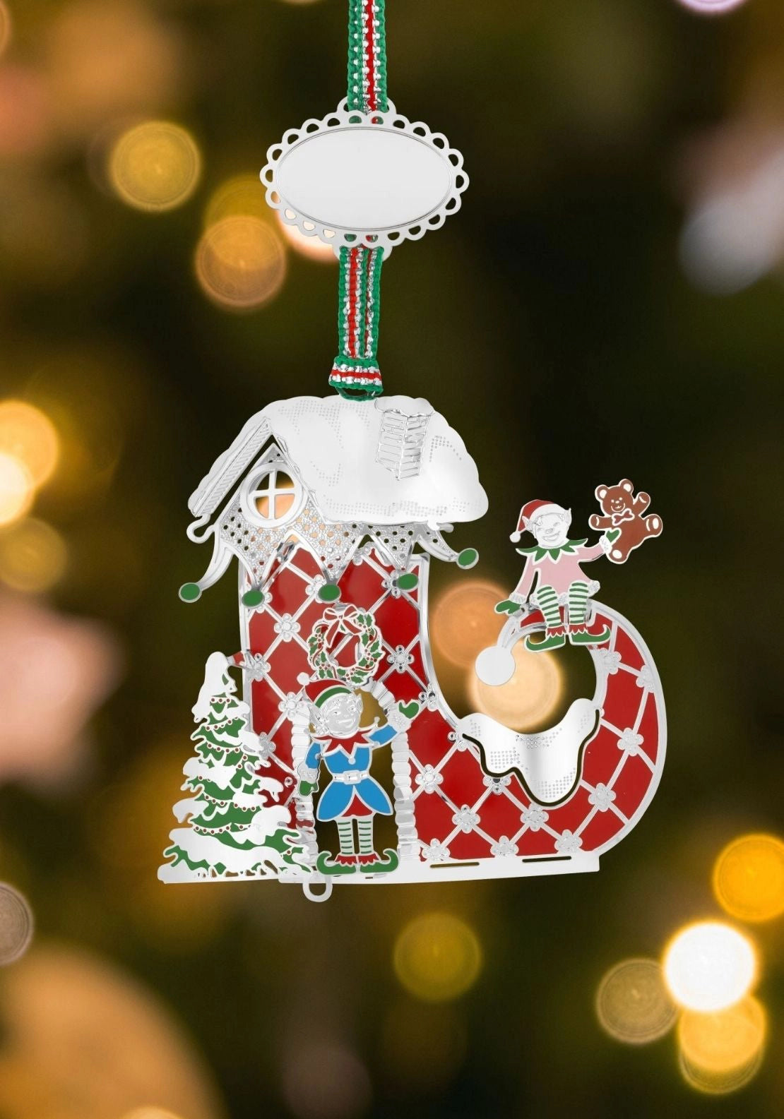Red Boot With Elves Christmas Tree Decoration - Multi