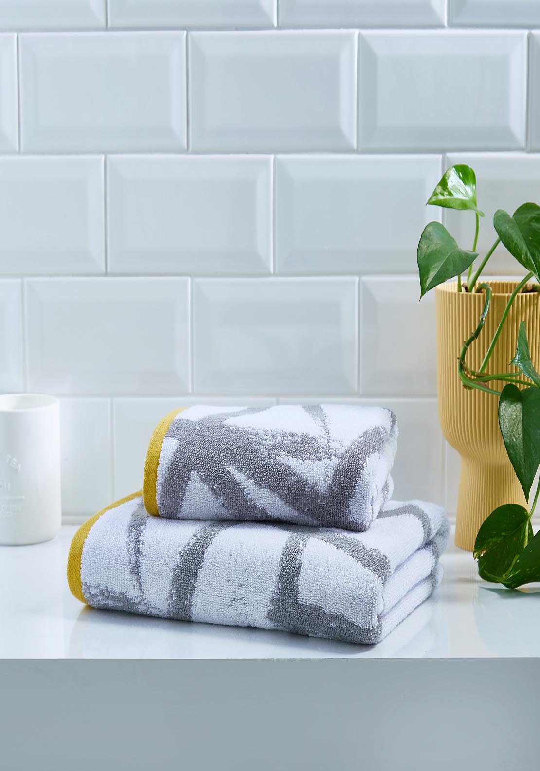 The Home Collection Leda Hand Towel - Grey & Ochre - Grey / Ochre 2 Shaws Department Stores