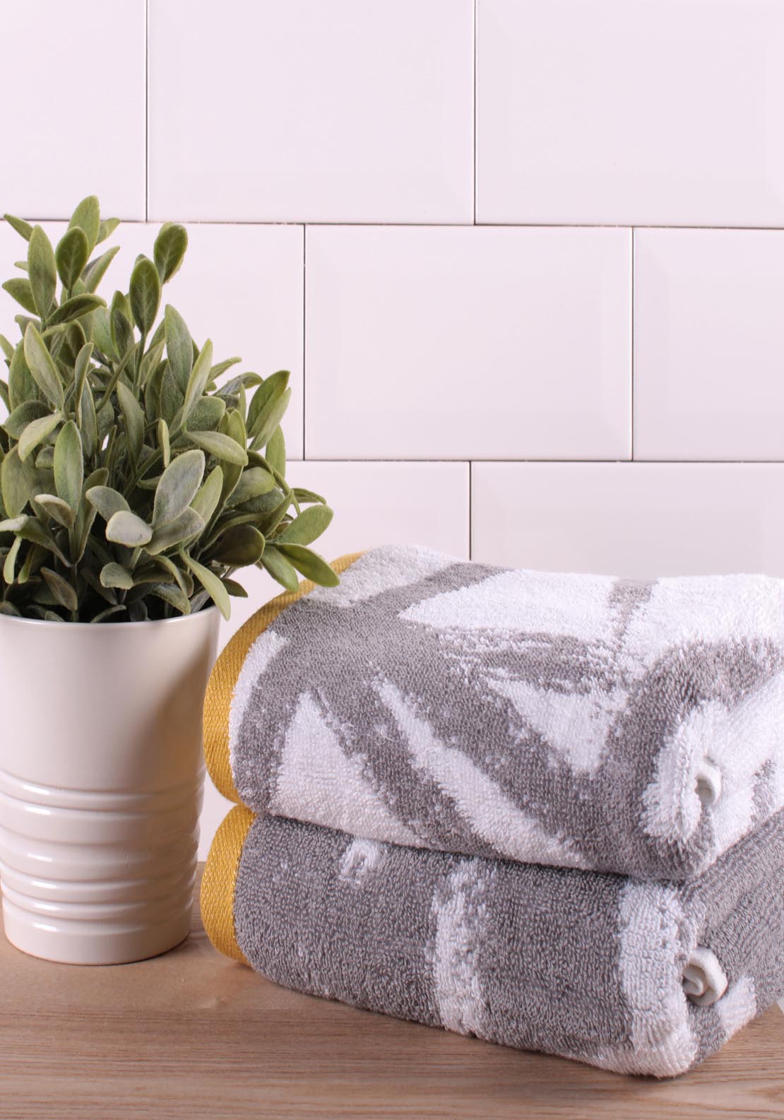 The Home Collection Leda Hand Towel - Grey & Ochre - Grey / Ochre 1 Shaws Department Stores
