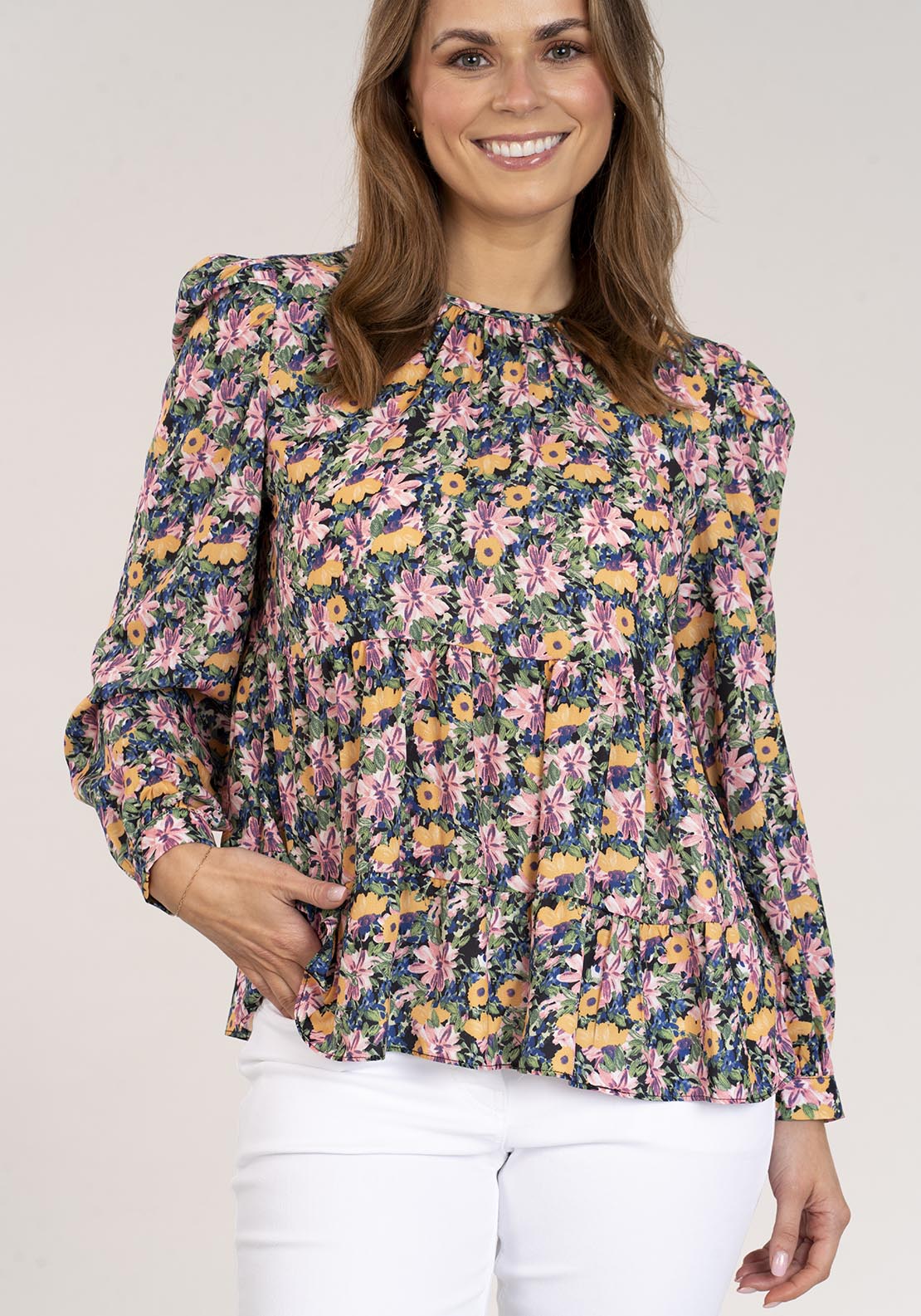 Naoise Long Sleeve Blouse Ruffles - Floral 3 Shaws Department Stores