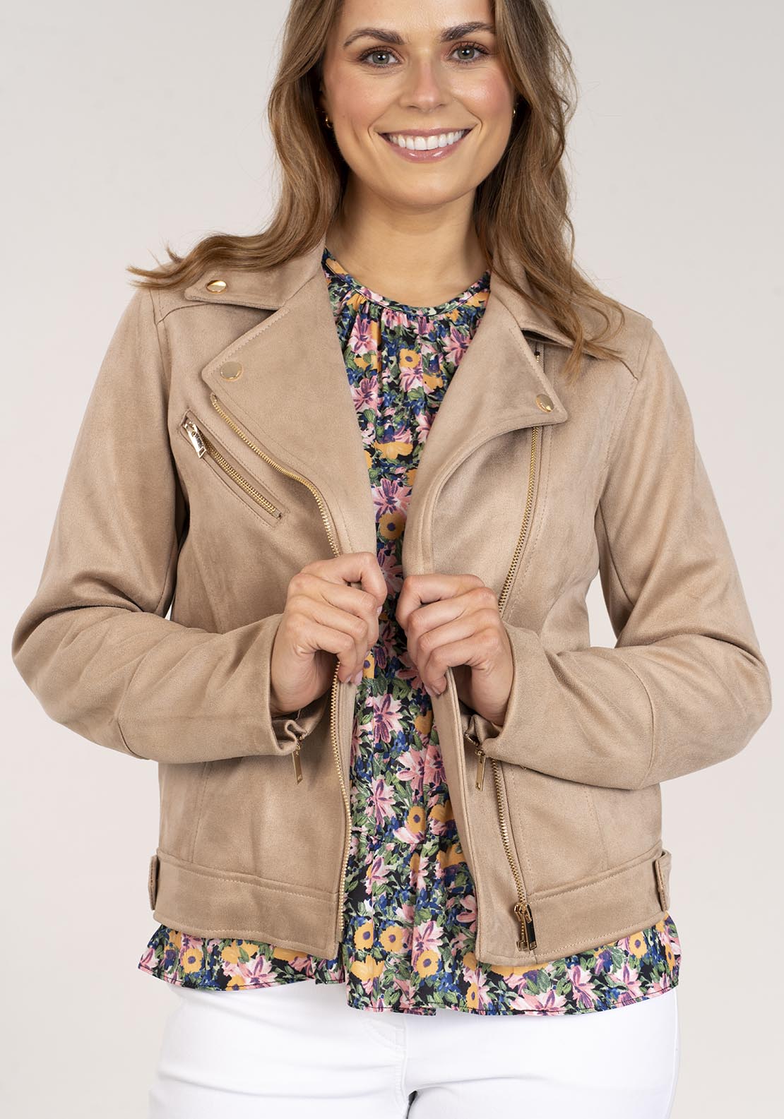 Naoise Faux Suede Jacket - Sand 3 Shaws Department Stores