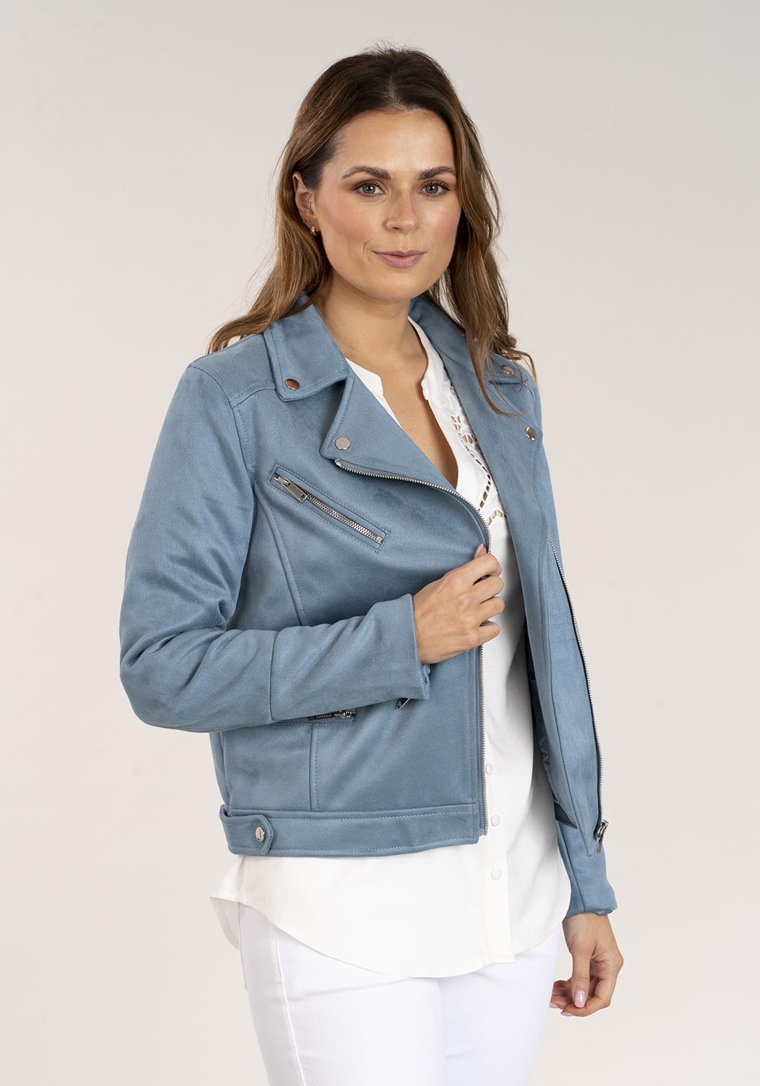 Naoise Faux Suede Jacket - Blue 6 Shaws Department Stores