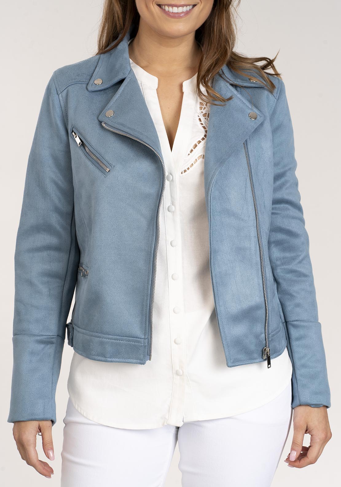 Naoise Faux Suede Jacket - Blue 4 Shaws Department Stores