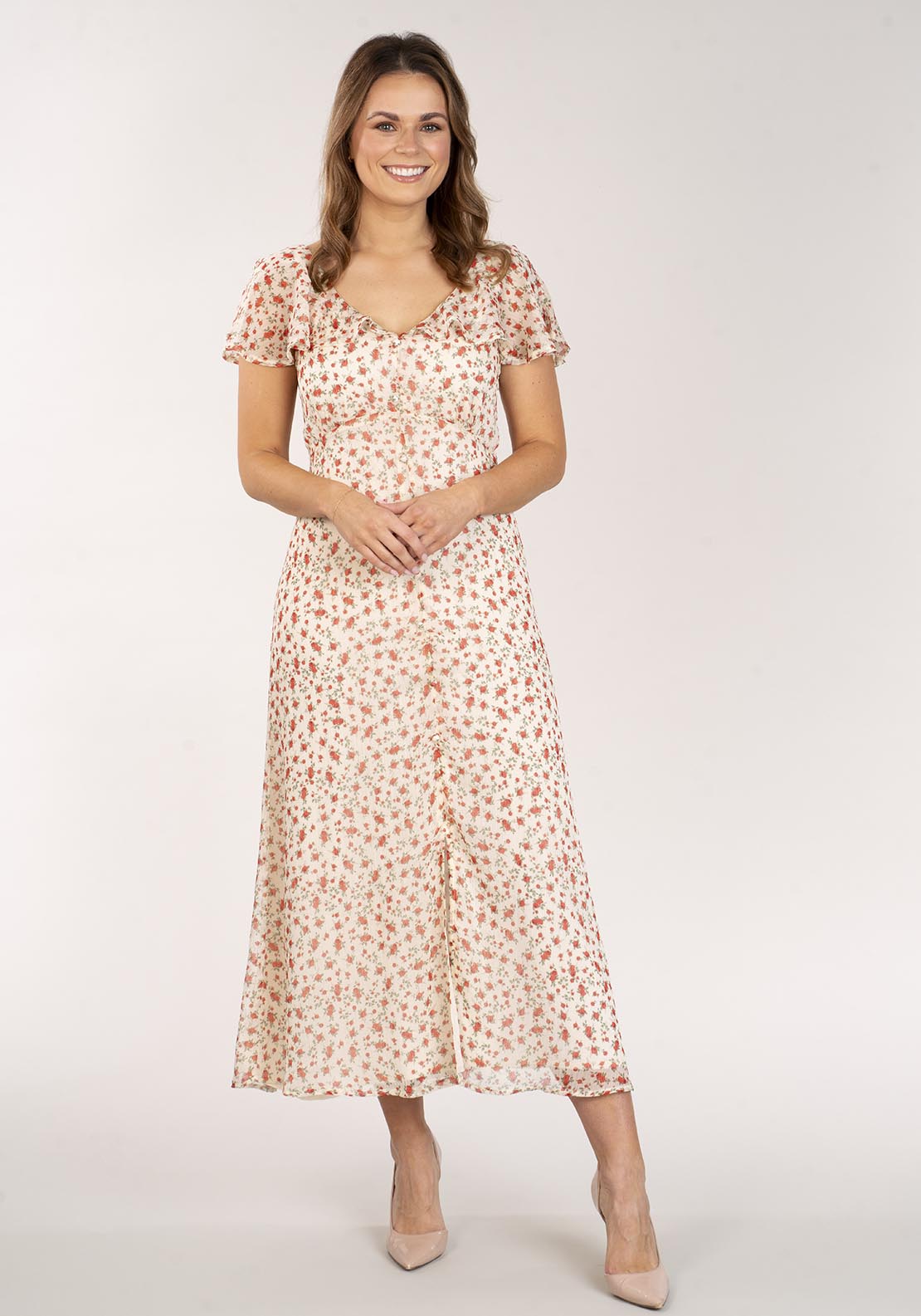 Naoise Long Floral Dress - Cream 1 Shaws Department Stores