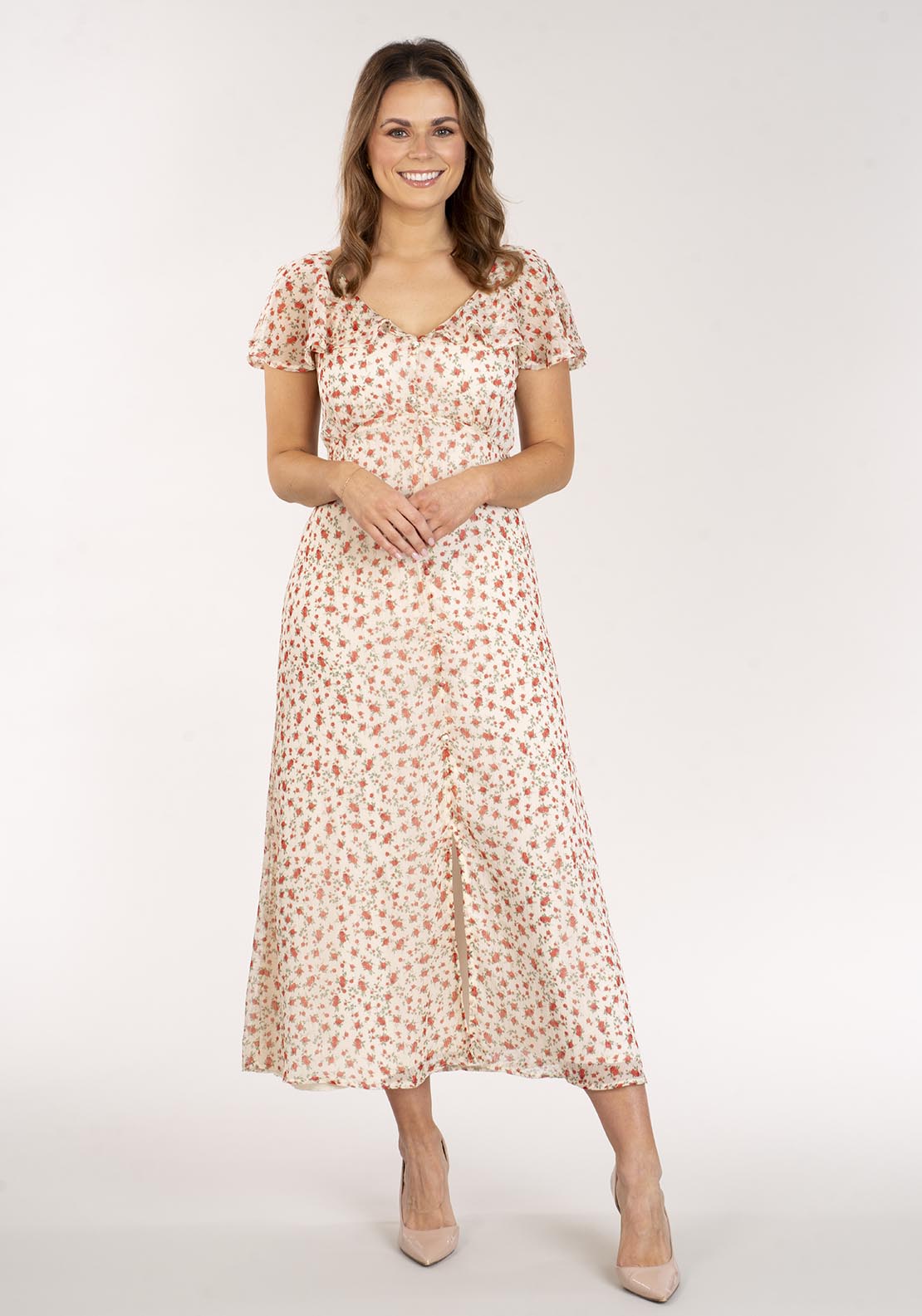 Naoise Long Floral Dress - Cream 2 Shaws Department Stores