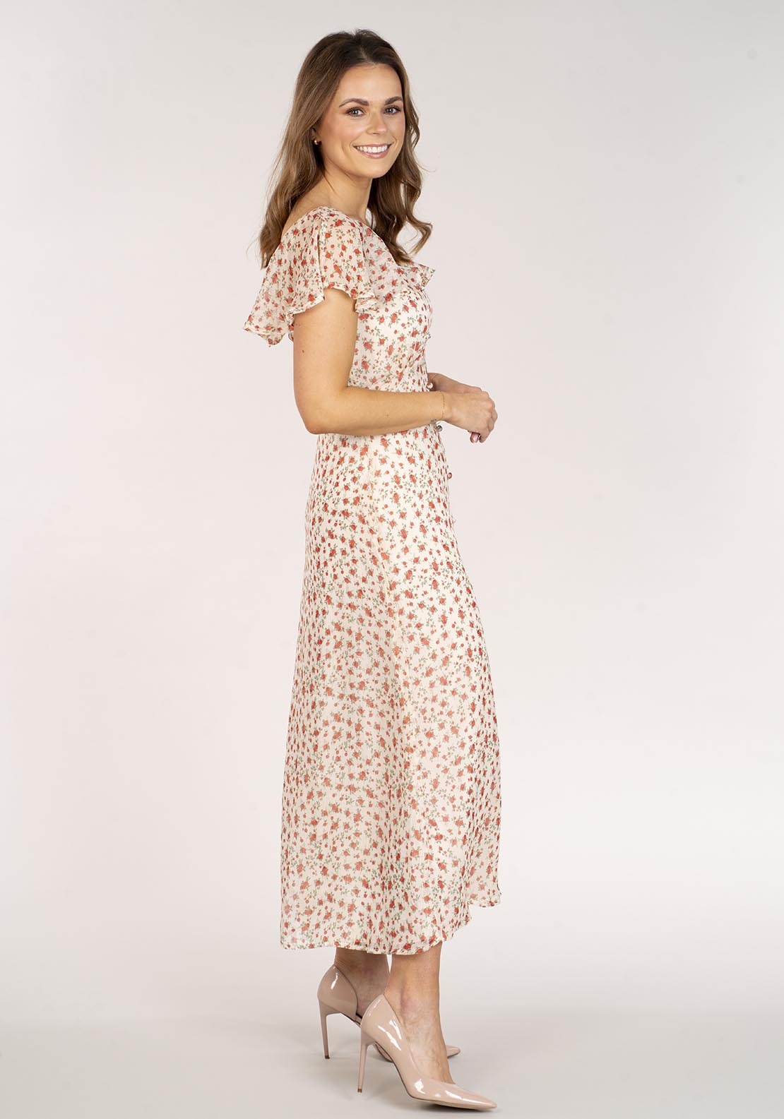 Naoise Long Floral Dress - Cream 3 Shaws Department Stores