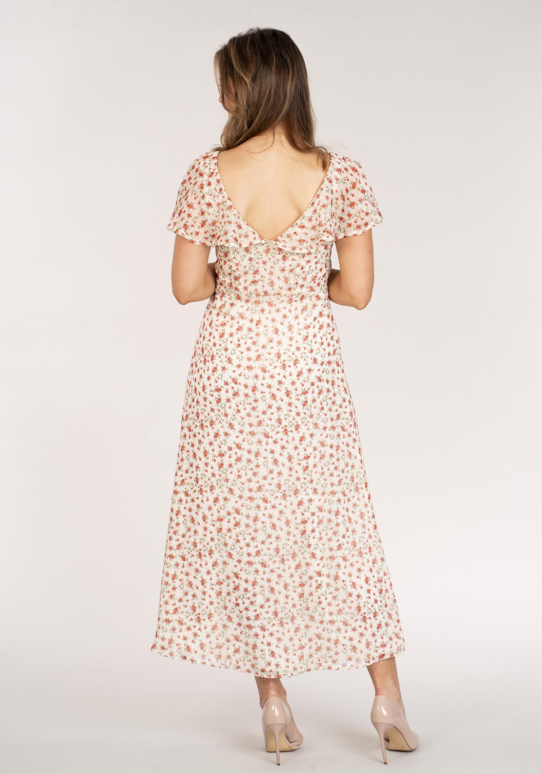 Naoise Long Floral Dress - Cream 4 Shaws Department Stores