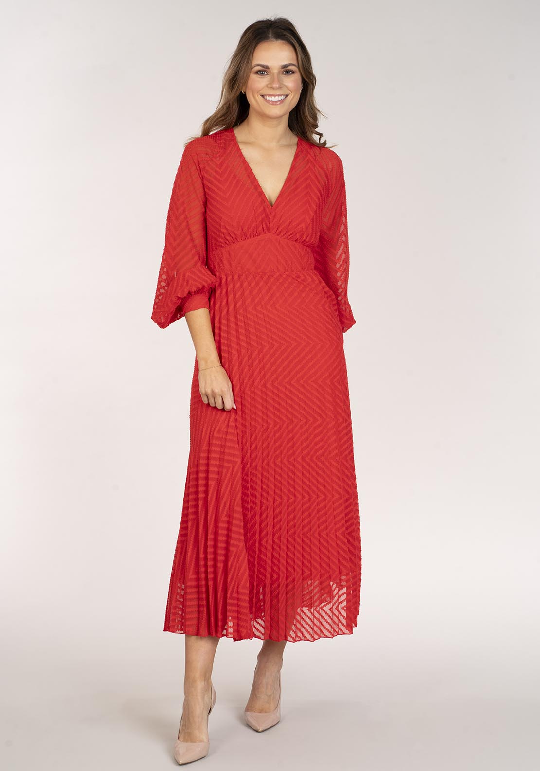 Naoise Textured Dress Long Sleeve - Orange 1 Shaws Department Stores