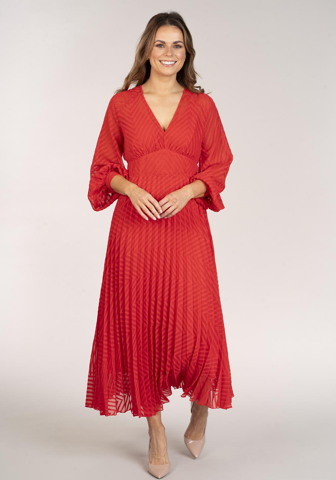 Naoise Textured Dress Long Sleeve - Orange 4 Shaws Department Stores