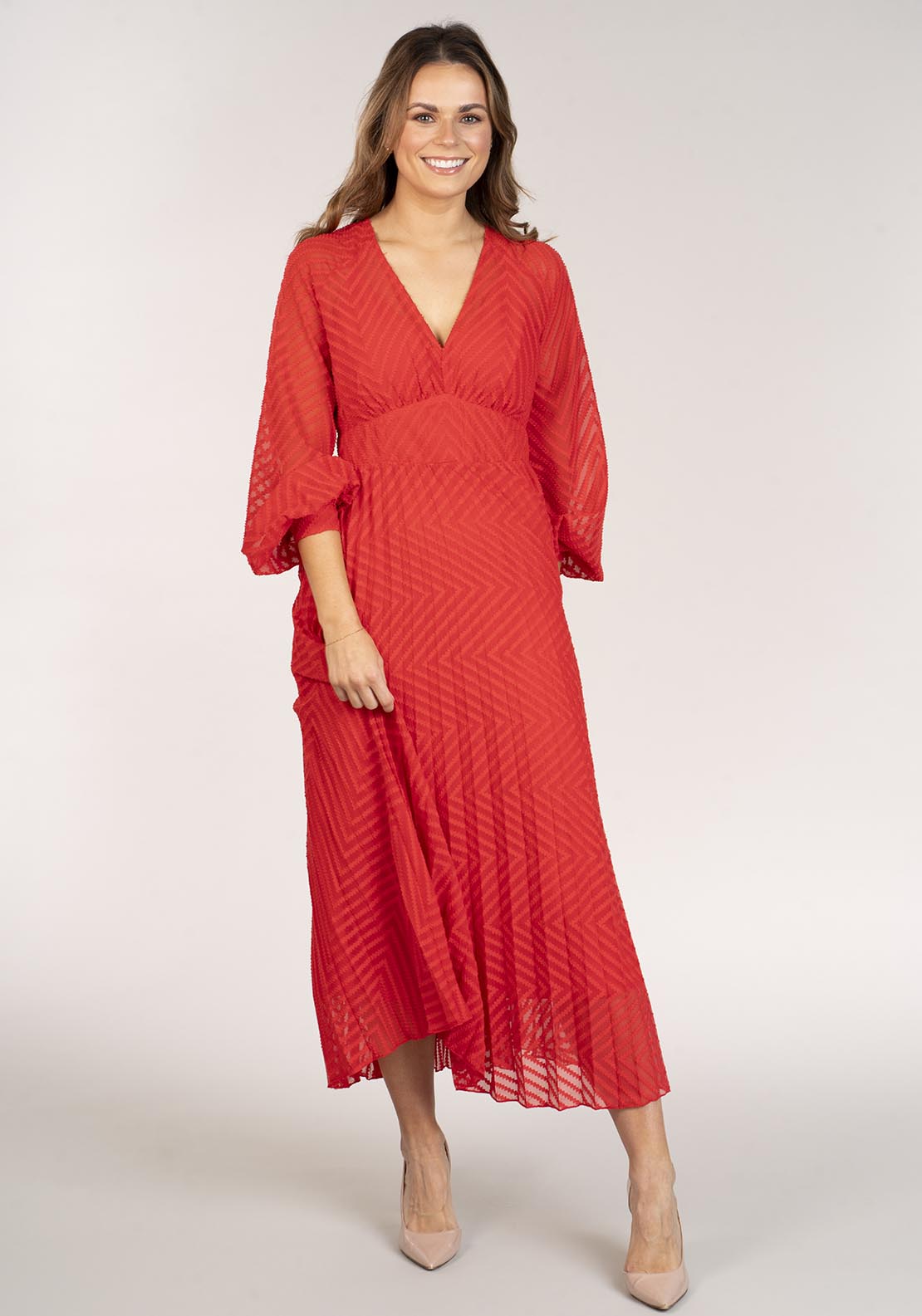 Naoise Textured Dress Long Sleeve - Orange 3 Shaws Department Stores