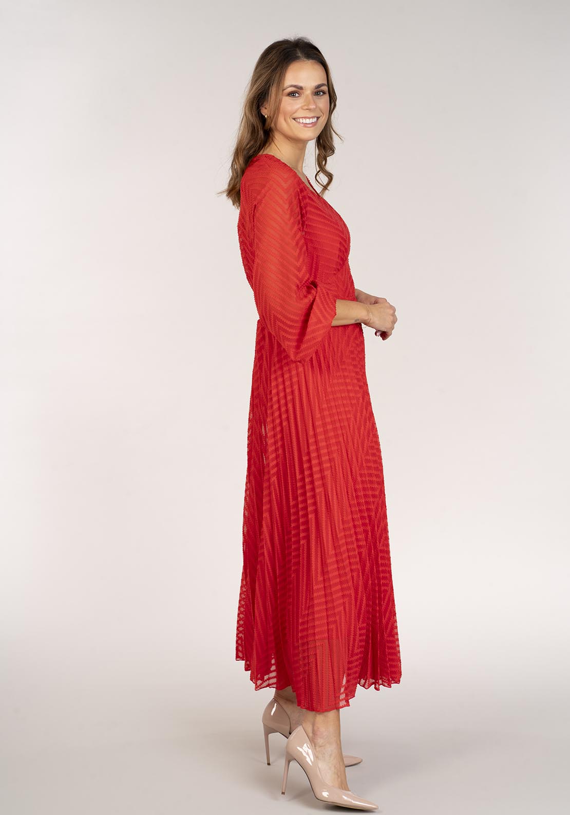 Naoise Textured Dress Long Sleeve - Orange 2 Shaws Department Stores